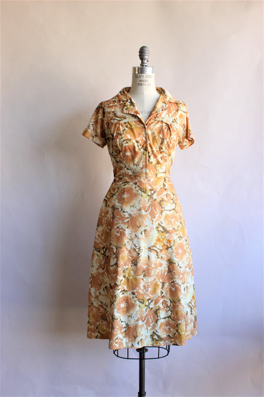 Vintage Late 1960s Nylon Dress in Fall Abstract Print