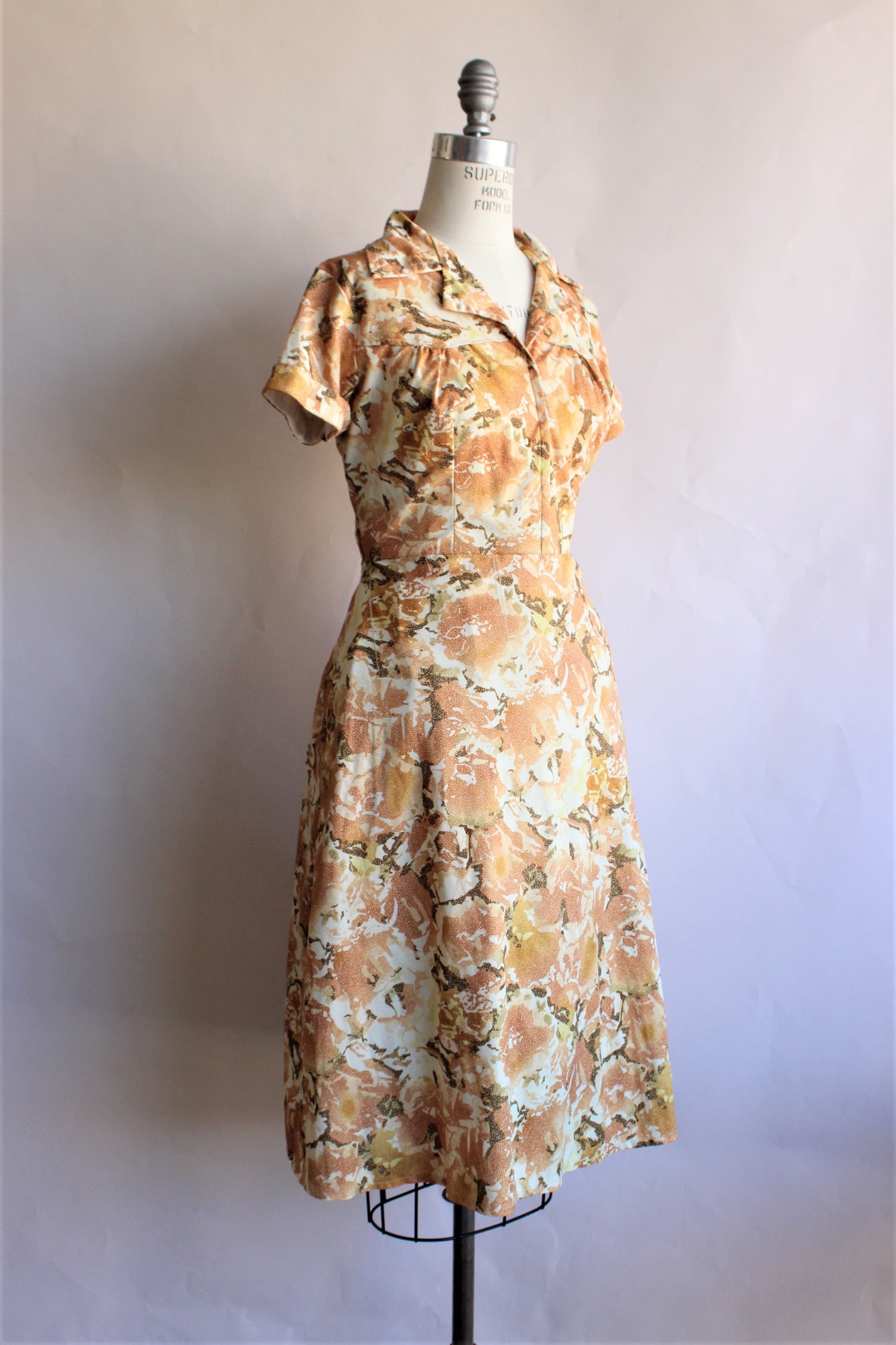 Vintage Late 1960s Nylon Dress in Fall Abstract Print