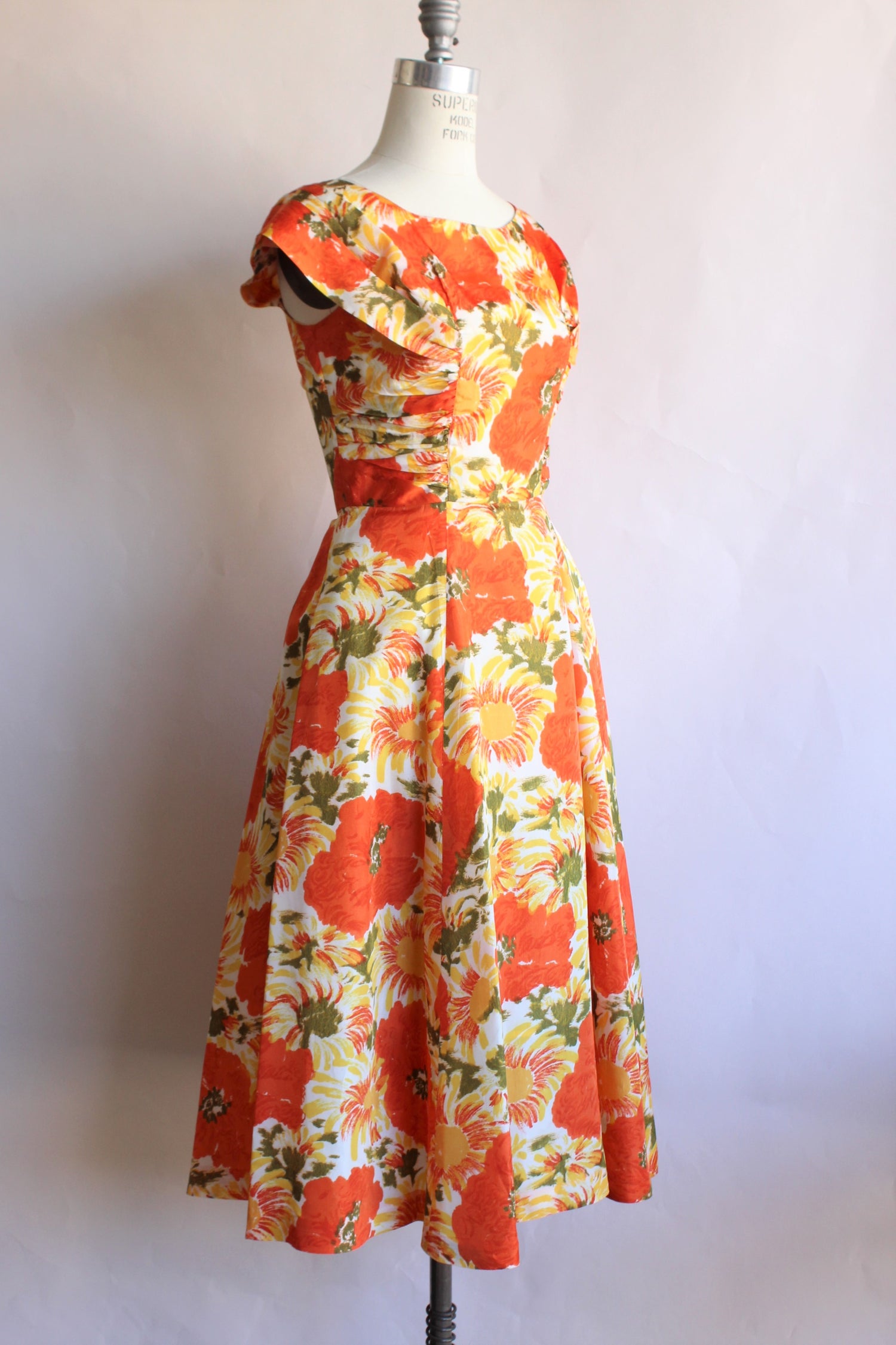 1950s Orange Poppy Print Dress