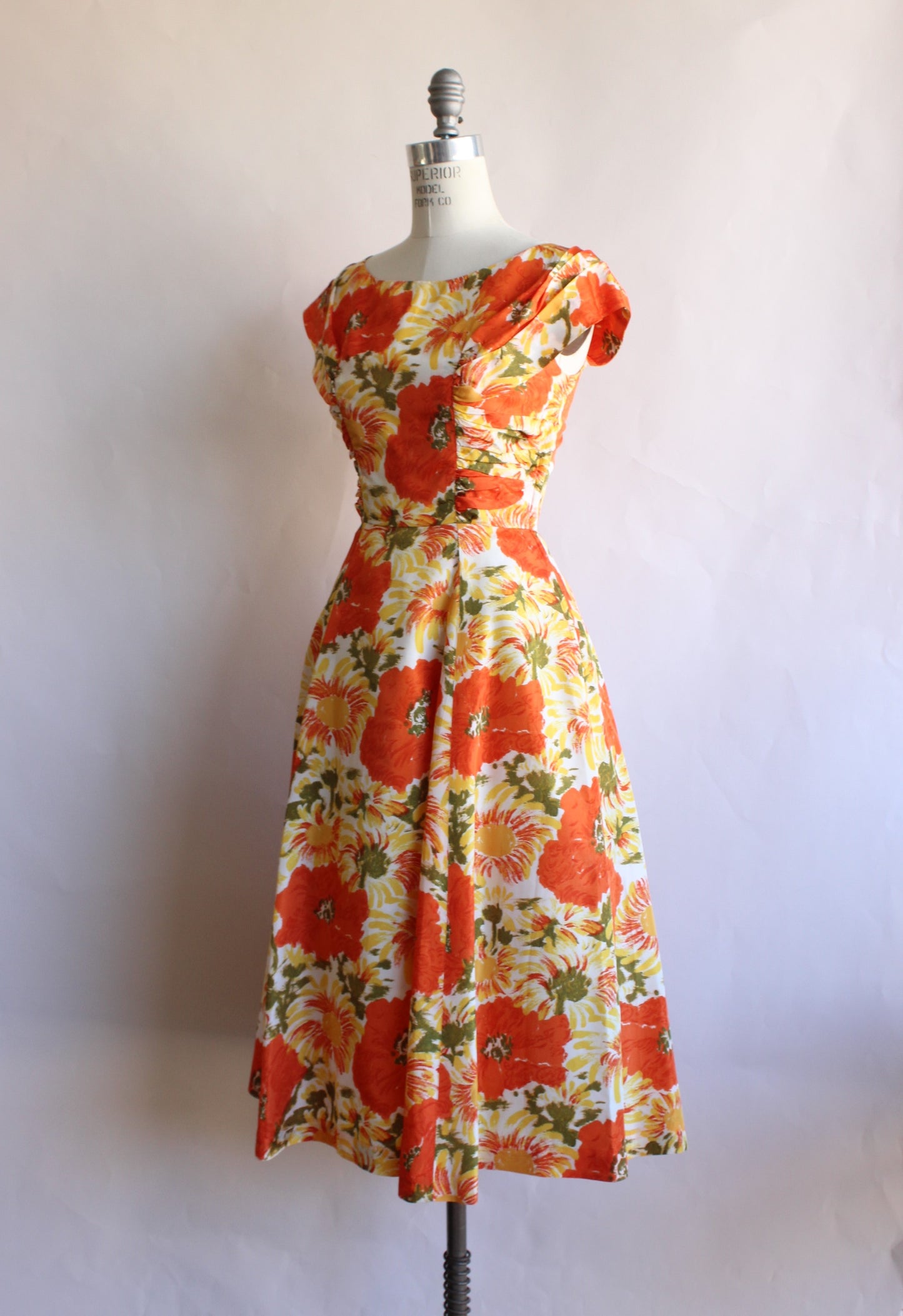 1950s Orange Poppy Print Dress