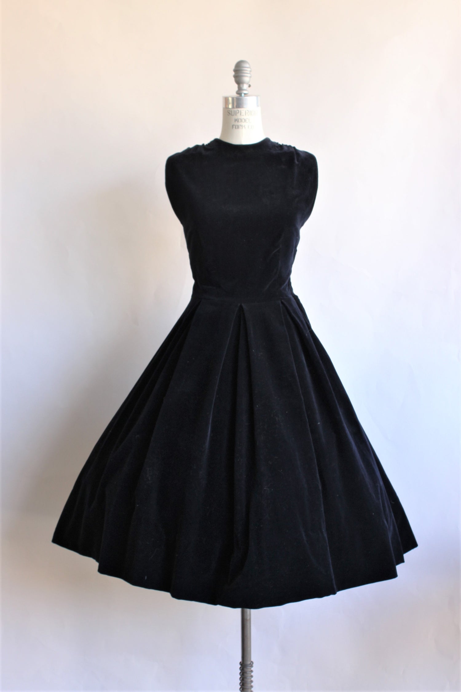 Vintage 1940s Black Velvet Fit and Flare Dress