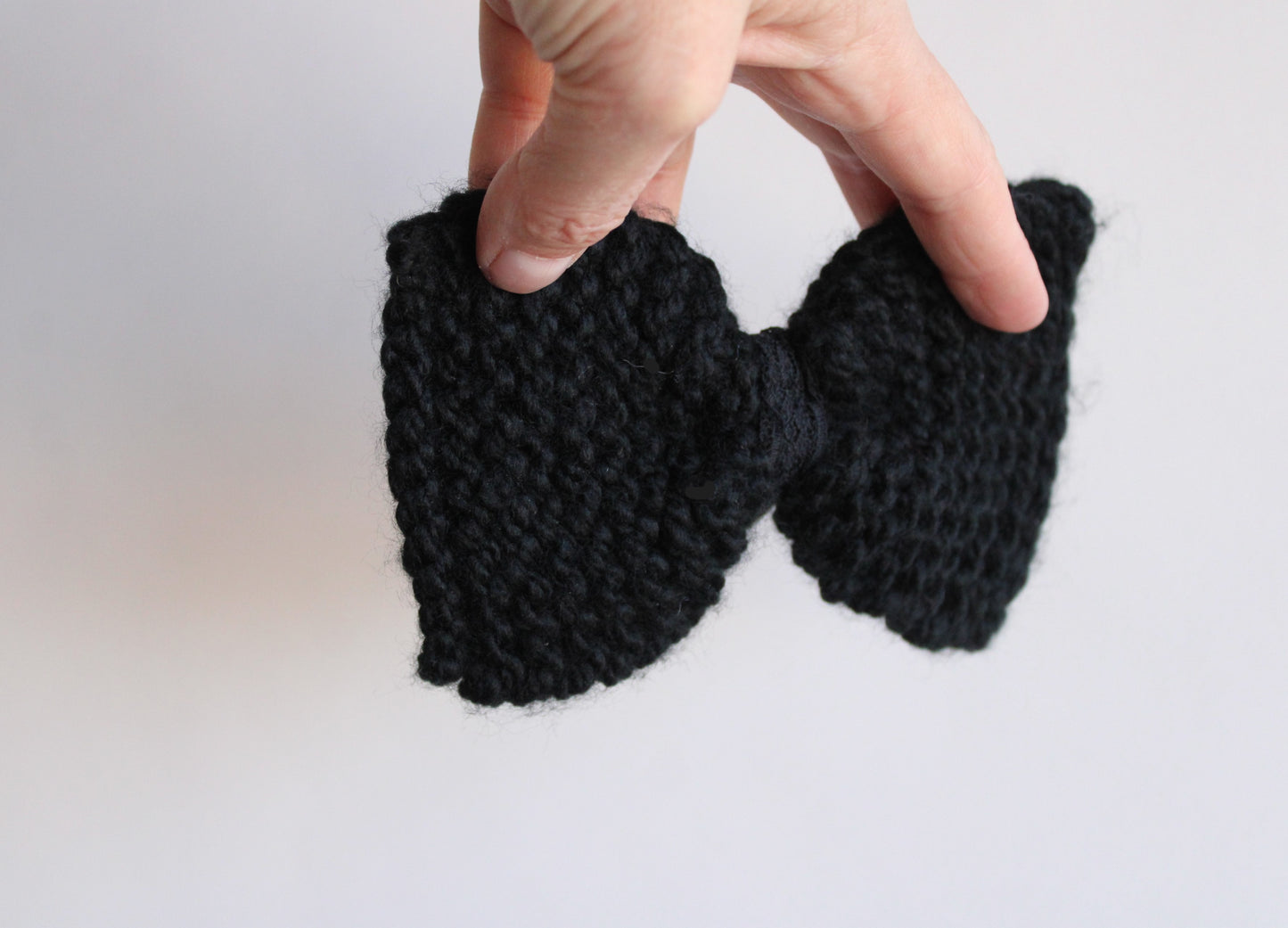 Handknit "Midnight" Black Color Hair Bow with Vintage Lace