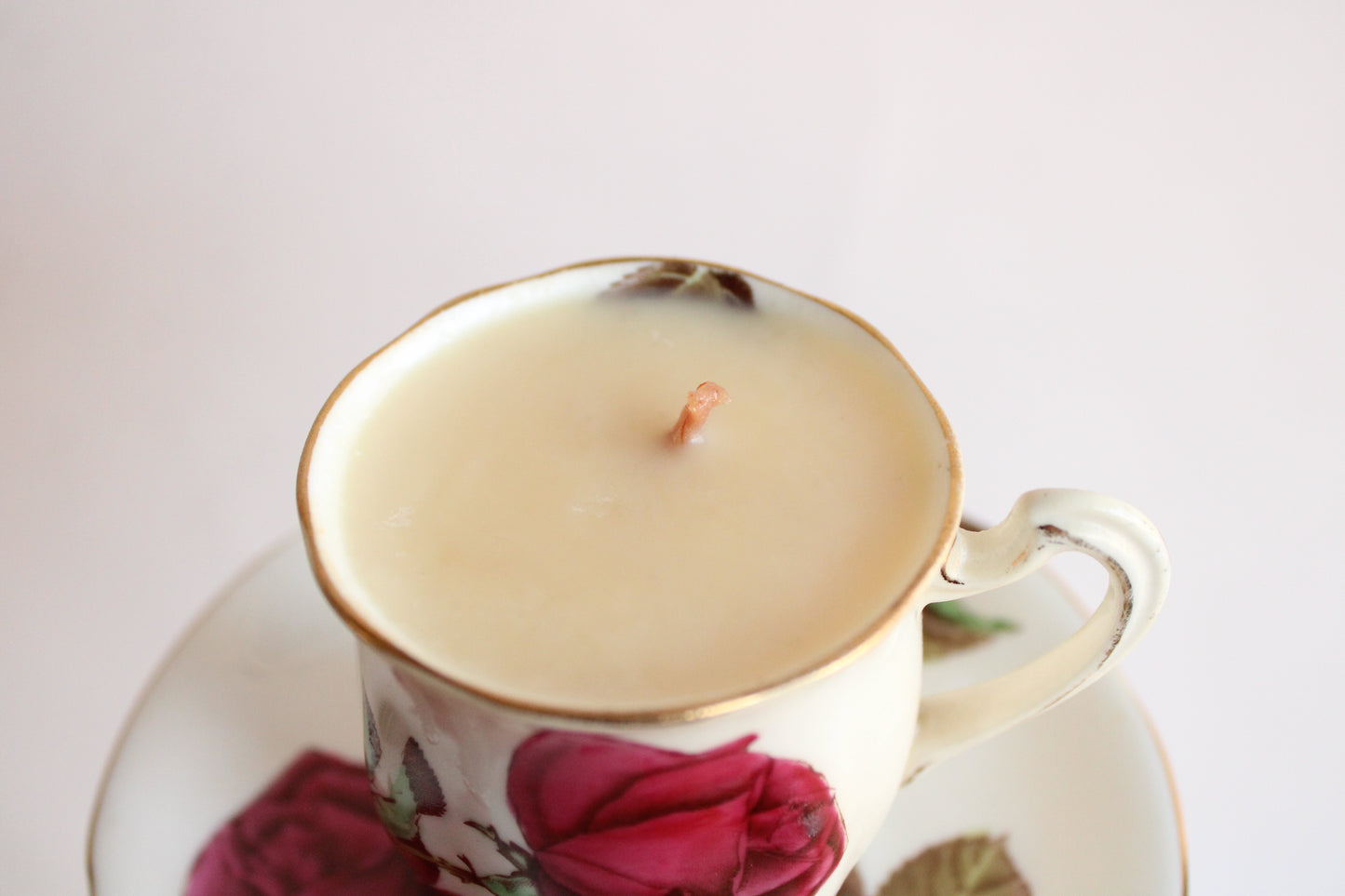 Handpoured Soy Wax Candle in A Royal Standard English Rose Tea Cup and Saucer