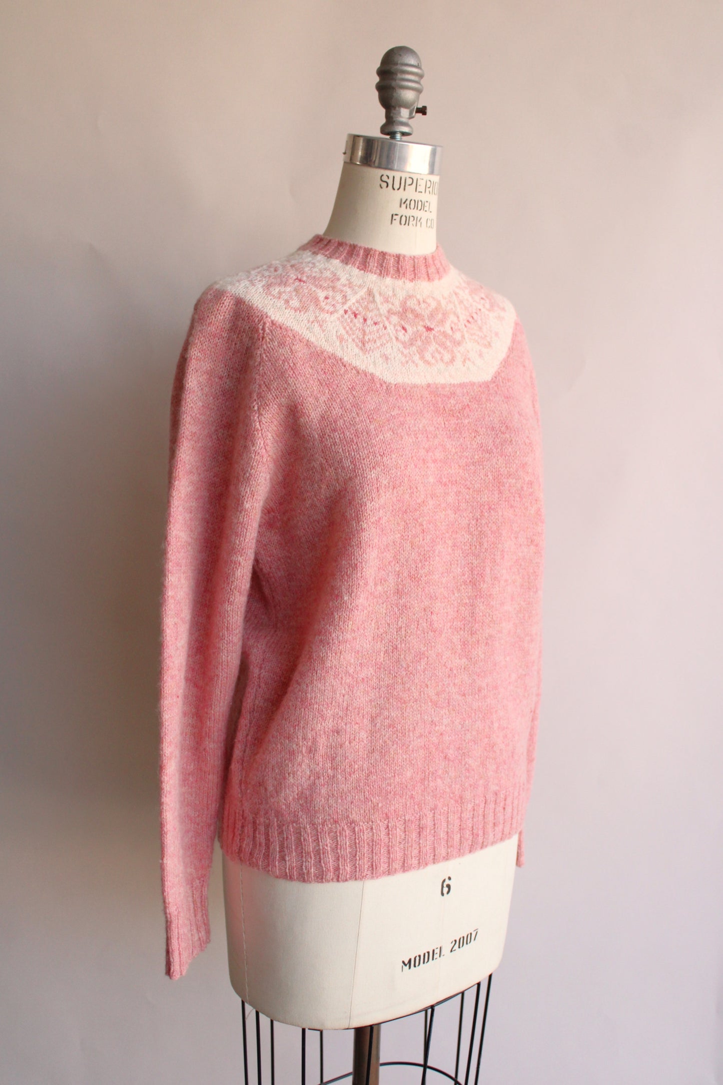 Vintage 1970s Nordic Style Pink and Cream Sweater