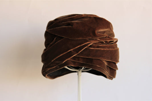 Vintage 1960s Brown Velvet Turban Hat by Irene of New York