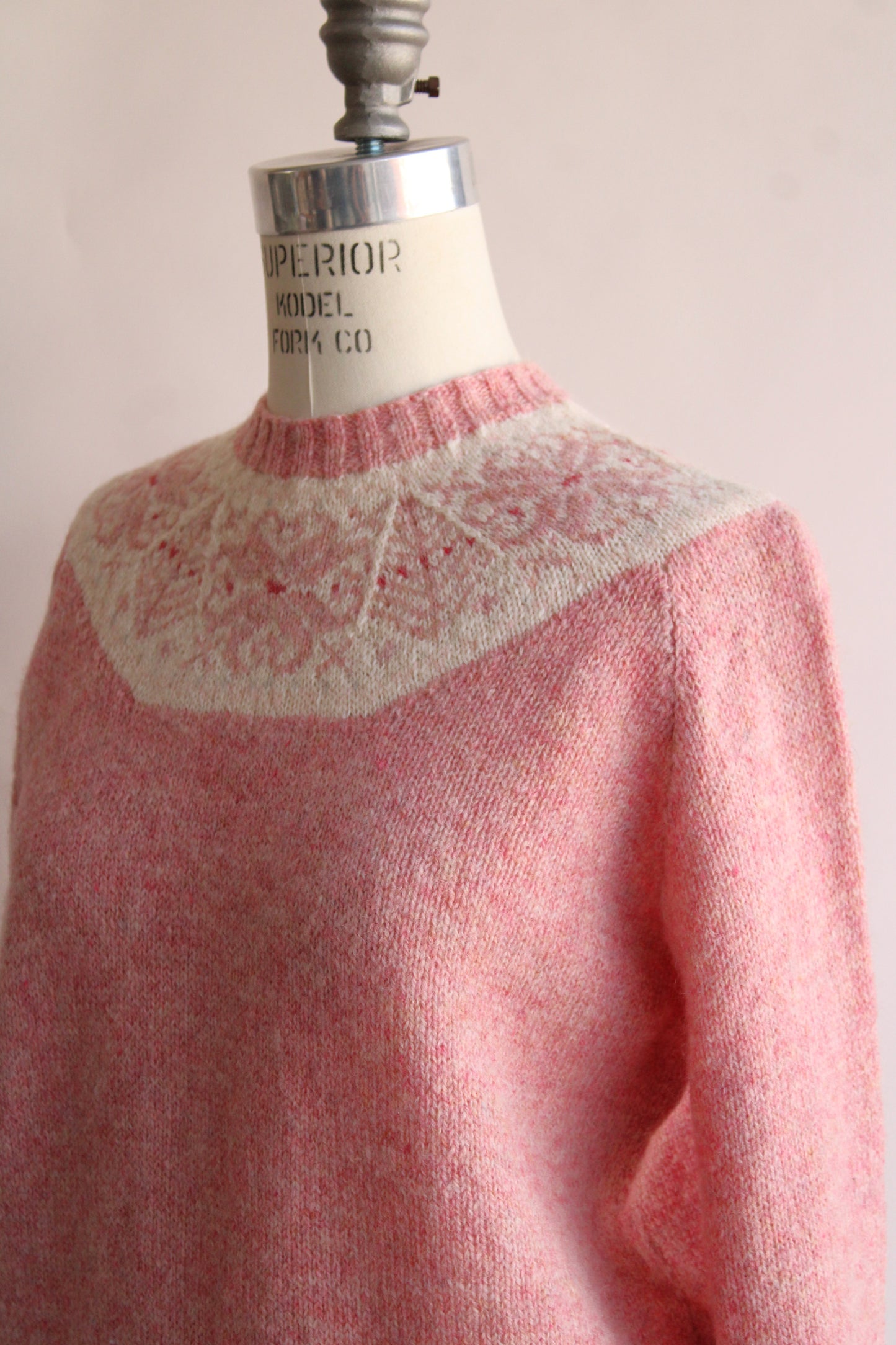 Vintage 1970s Nordic Style Pink and Cream Sweater