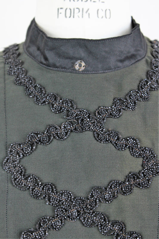 Antique 1890s/1900s Black Mourning Blouse With Jet Beads