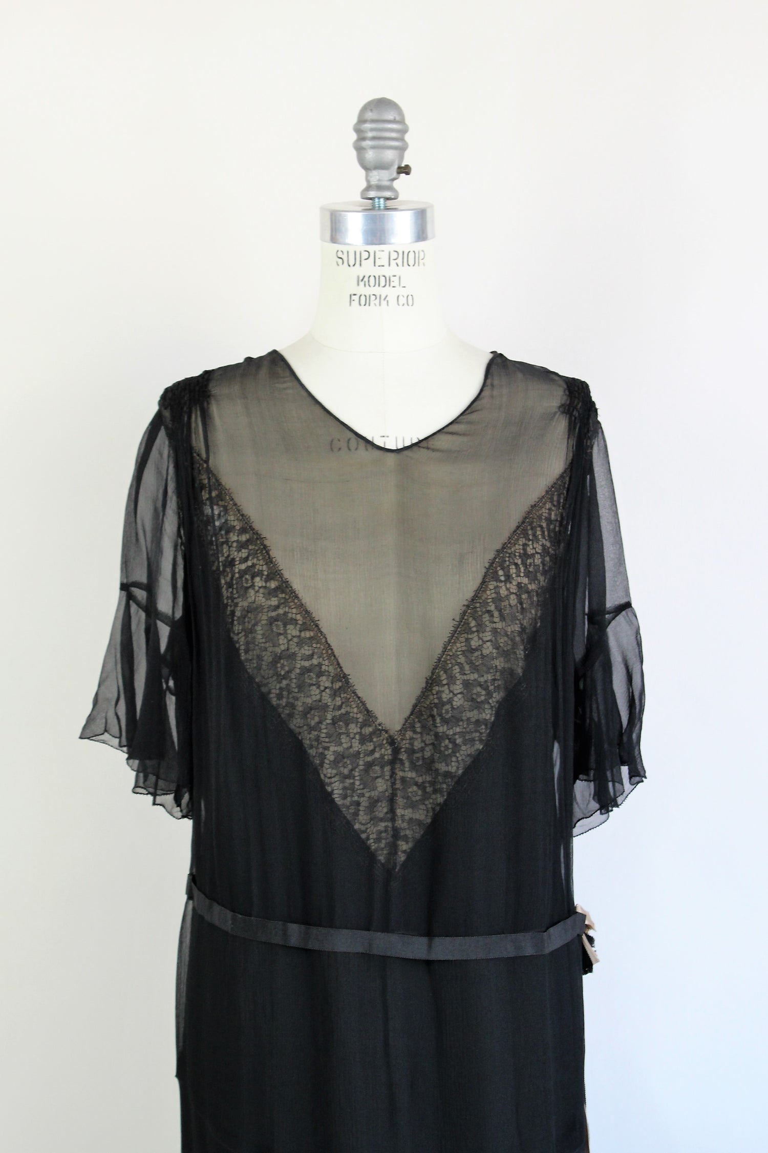 Vintage 1920s Black Silk Chiffon Dress