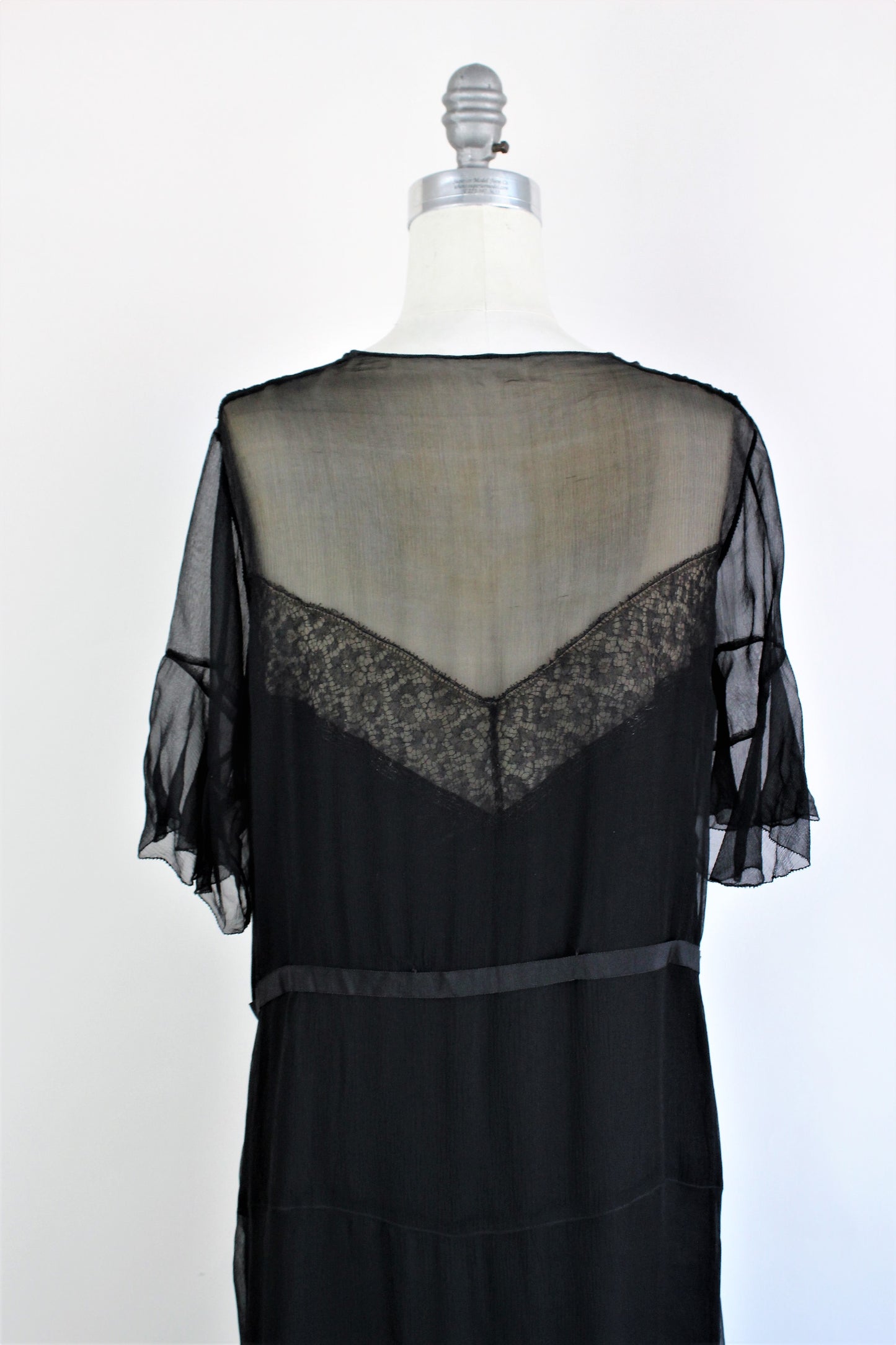 Vintage 1920s Black Silk Chiffon Dress