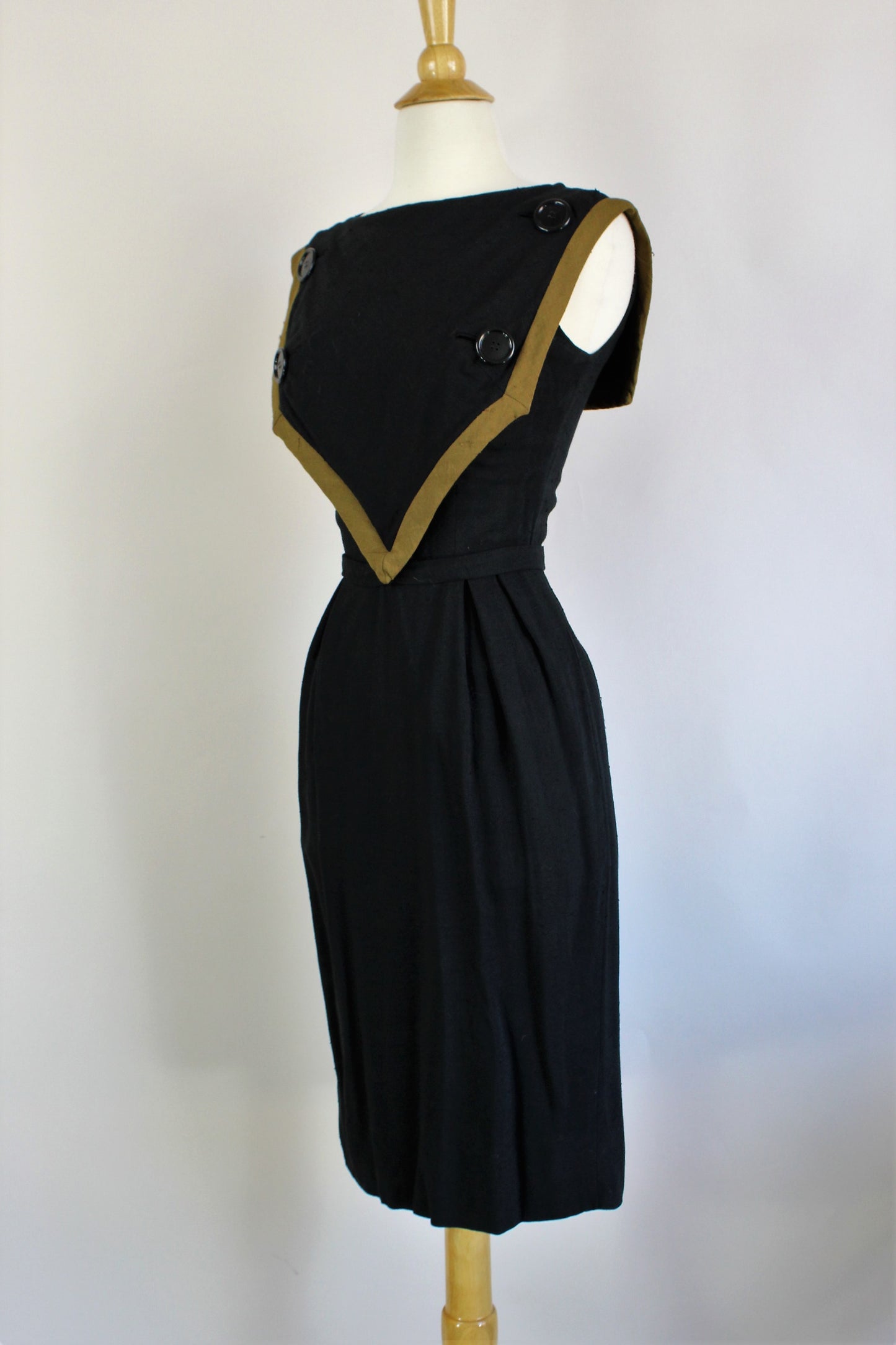 Vintage 1960s Raw Silk Black Sheath Dress