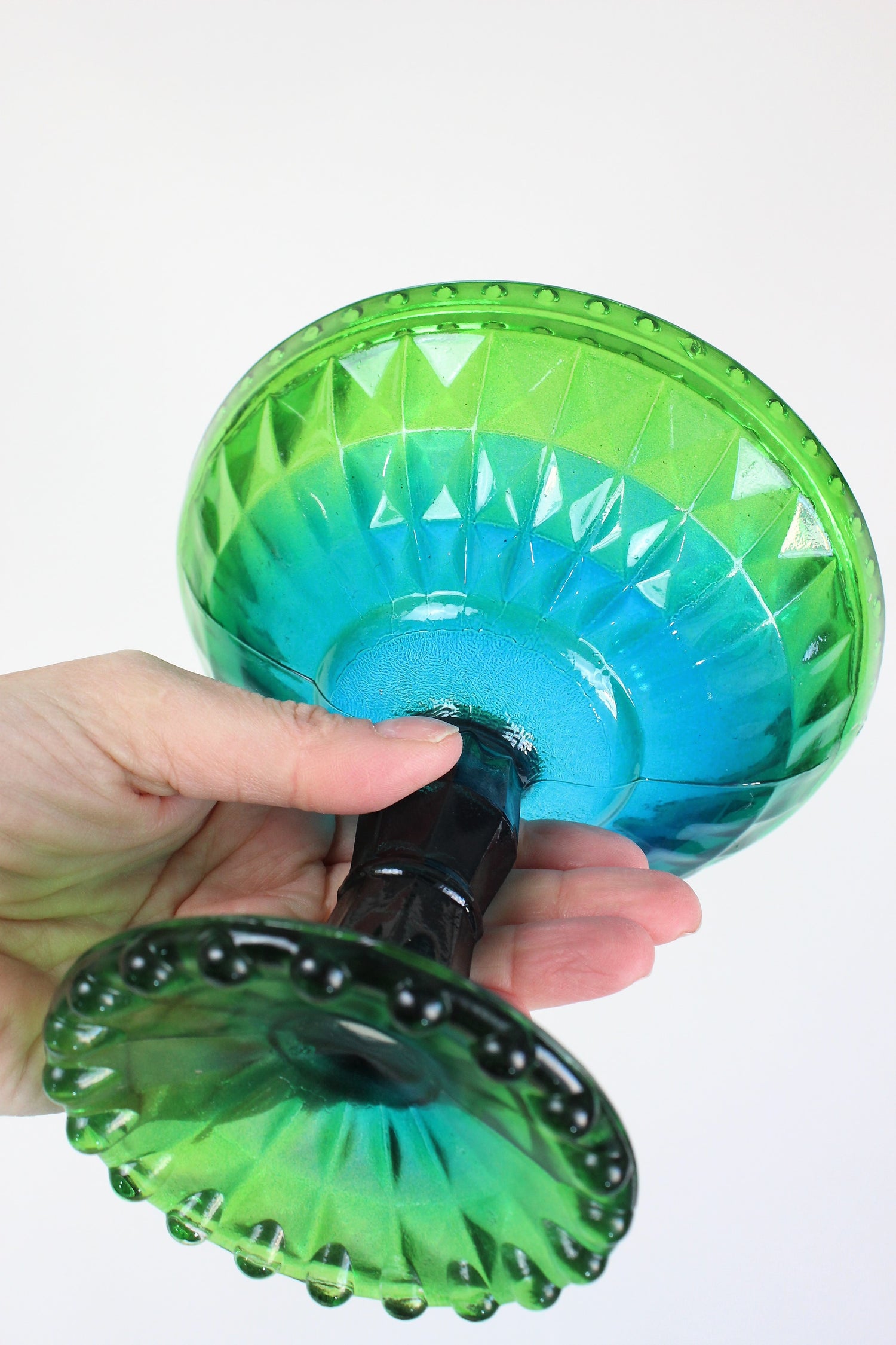 Vintage Green And Blue Glass Candy Dish