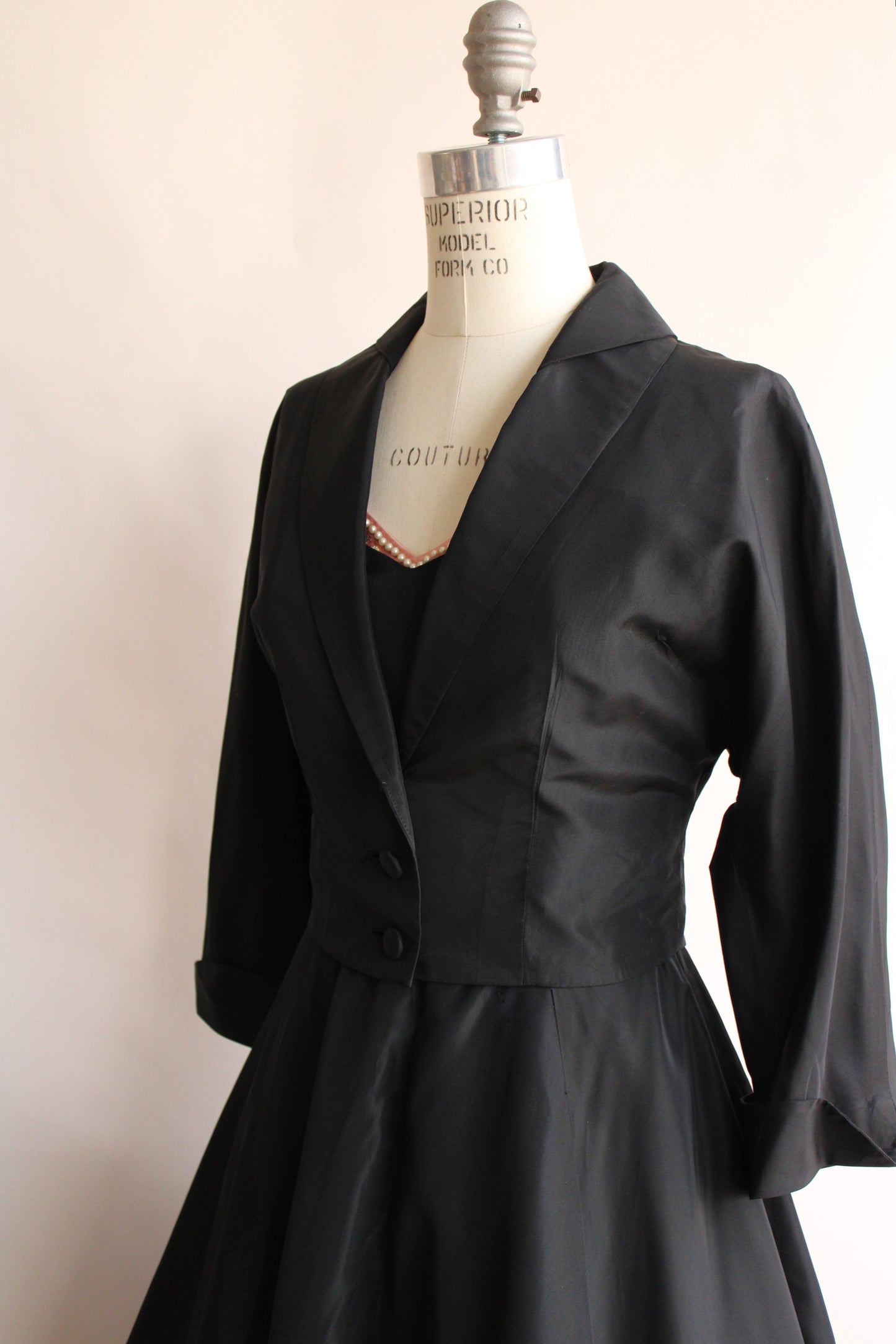 Vintage 1950s New Look Black and Pink Dress with Jacket