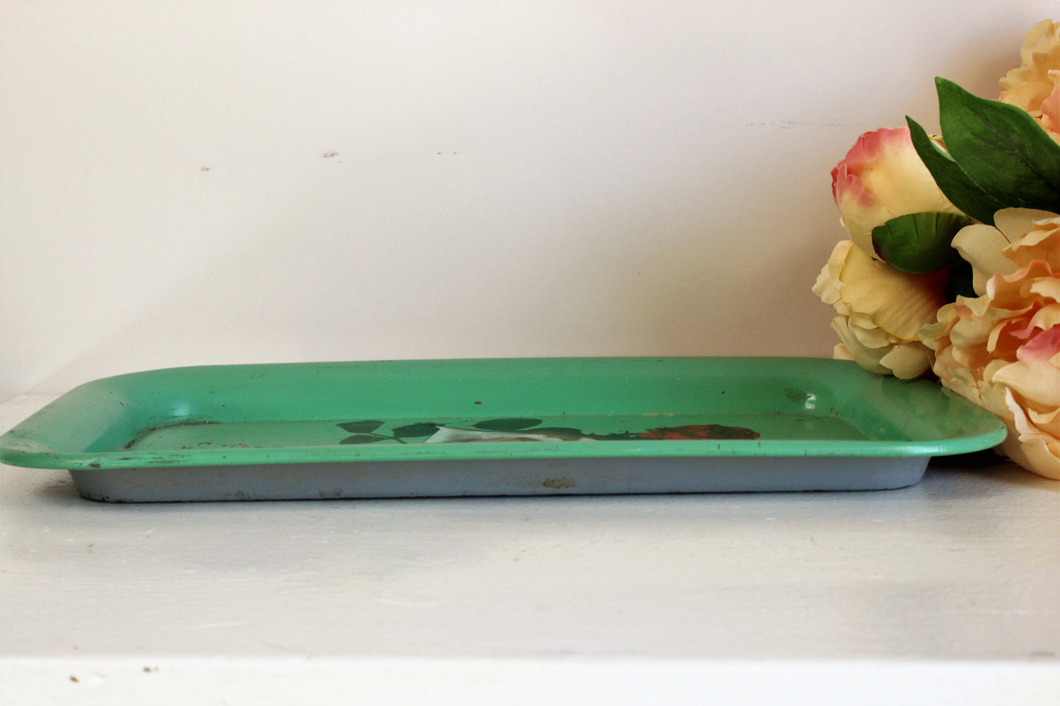 Vintage 1950s Green Tole Painted Metal Tray