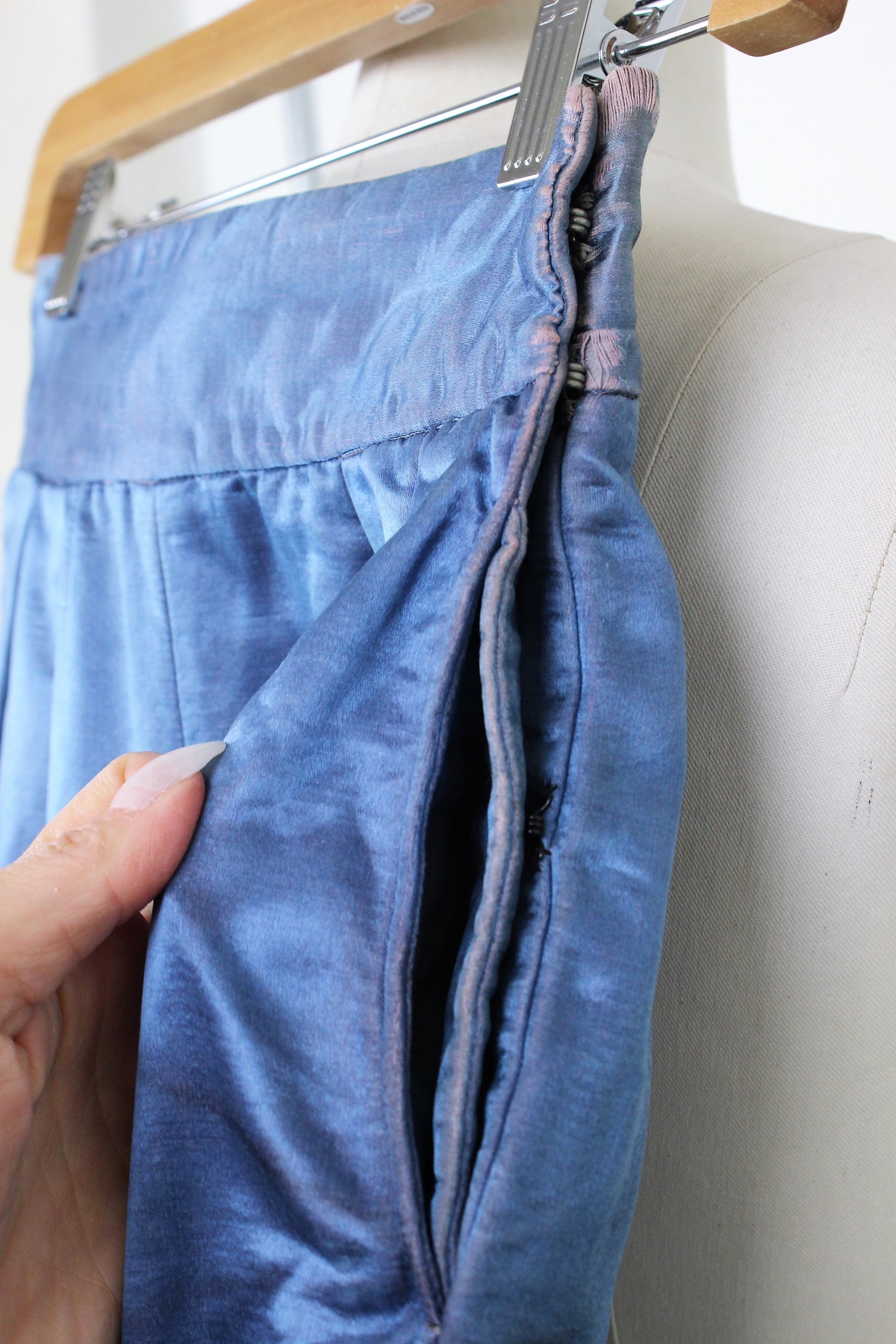 Vintage Hollywood Costume Trousers in Blue Satin