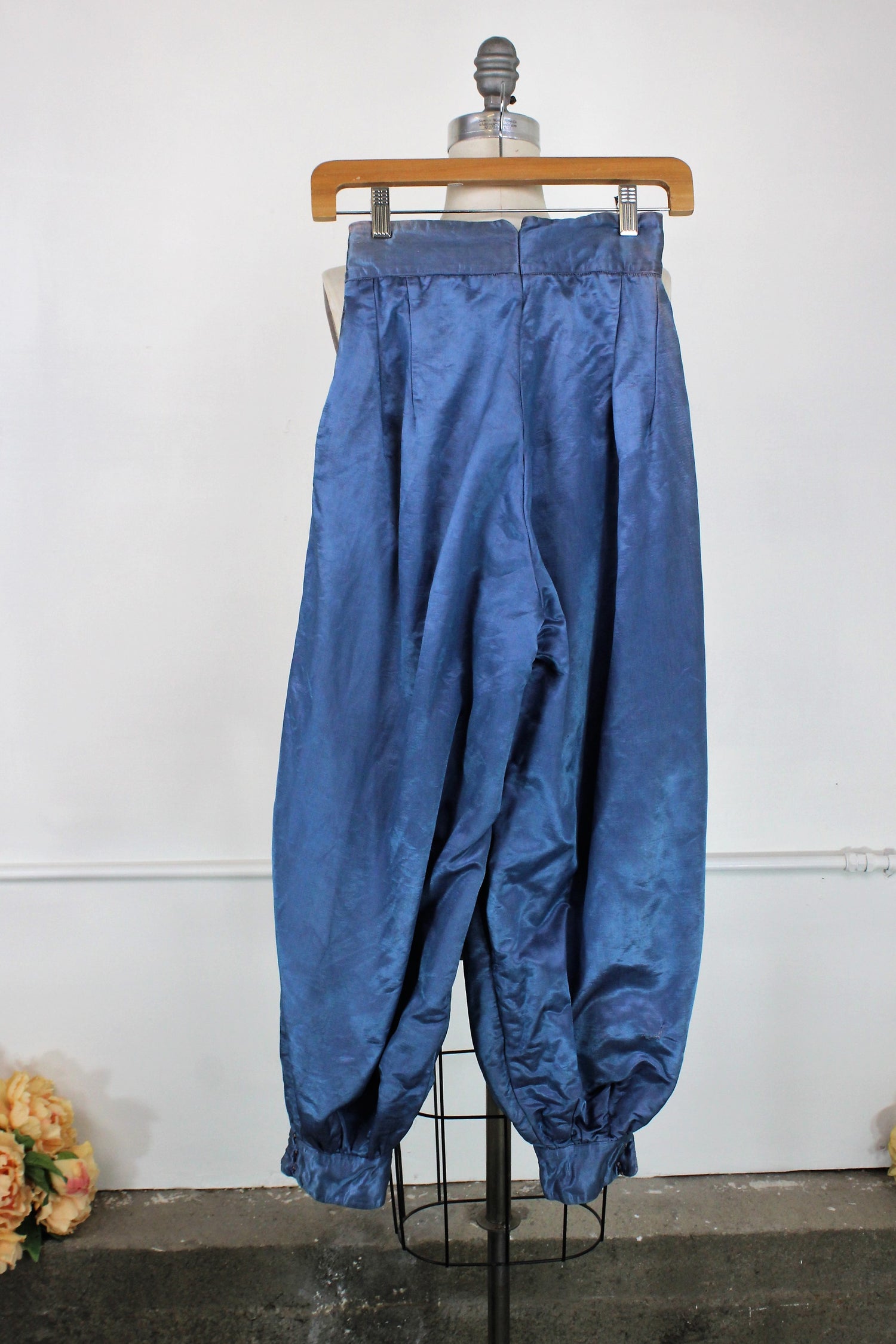 Vintage Hollywood Costume Trousers in Blue Satin