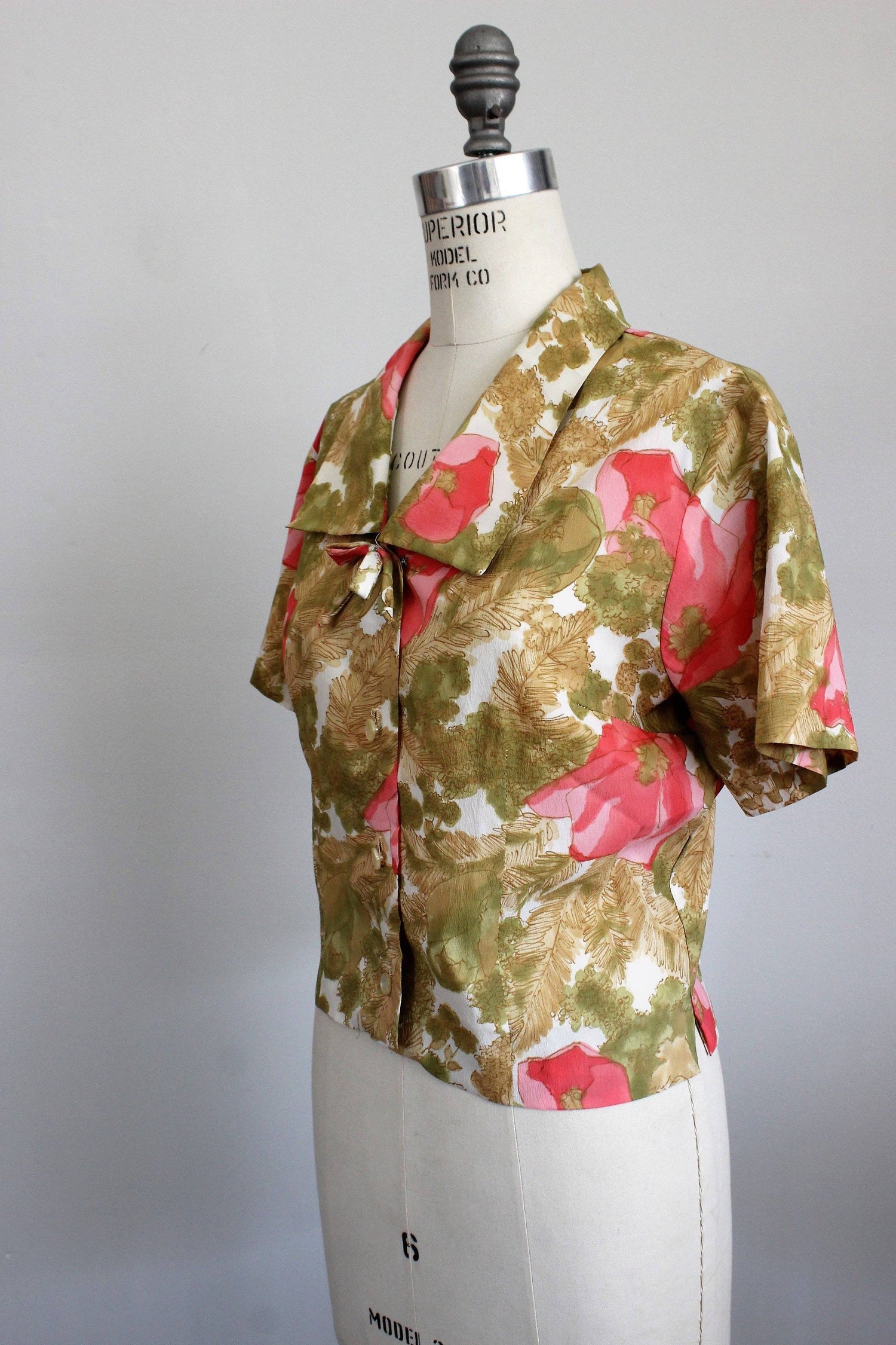 Vintage 1960s Floral Blouse by Teddi of California-Toadstool Farm Vintage-1960s Blouse,1960s Top,Cropped Top,Floral Blouse,Floral Print,Pussy Bow,Teddi of California,Vintage,Vintage Clothing,Vintage Shirt