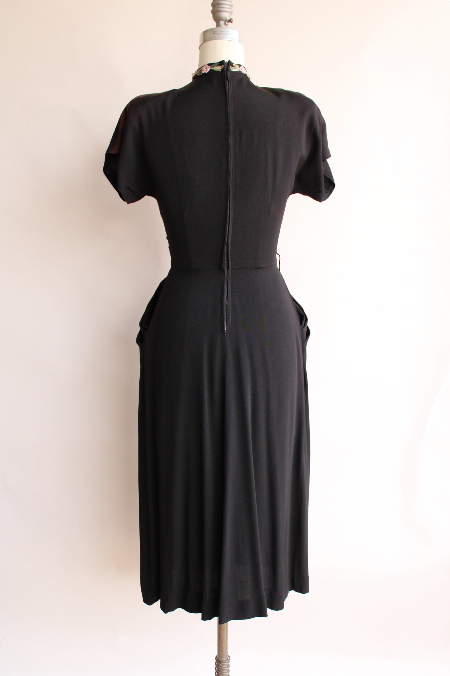 Vintage 1940s Black Dress with Floral Beading