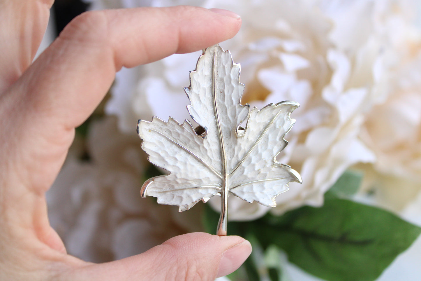 Vintage White Leaf Brooch