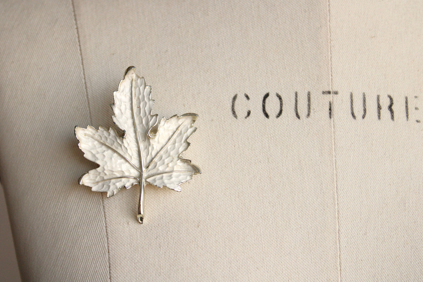 Vintage White Leaf Brooch