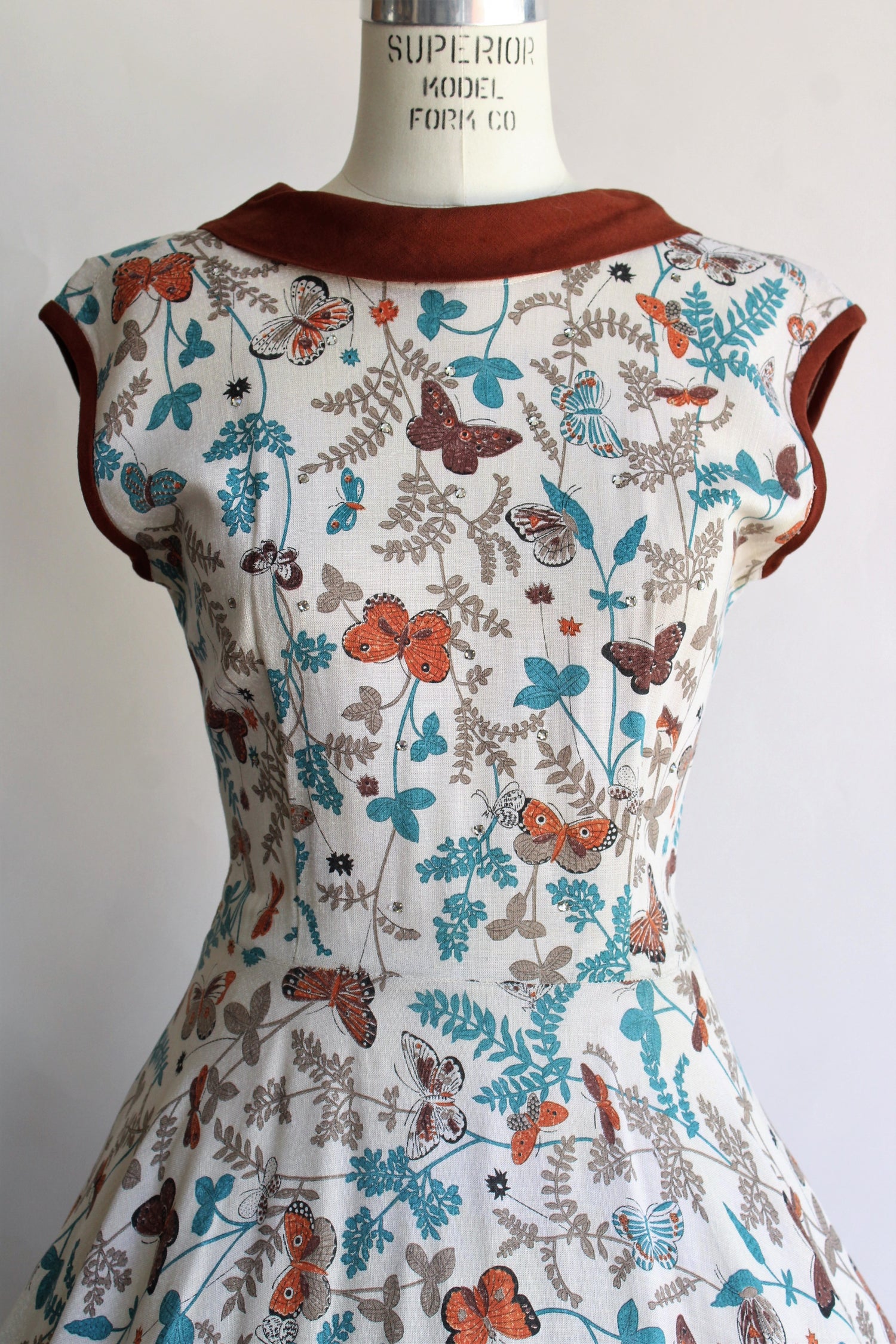 Vintage 1950s 1960s Butterfly Print Dress