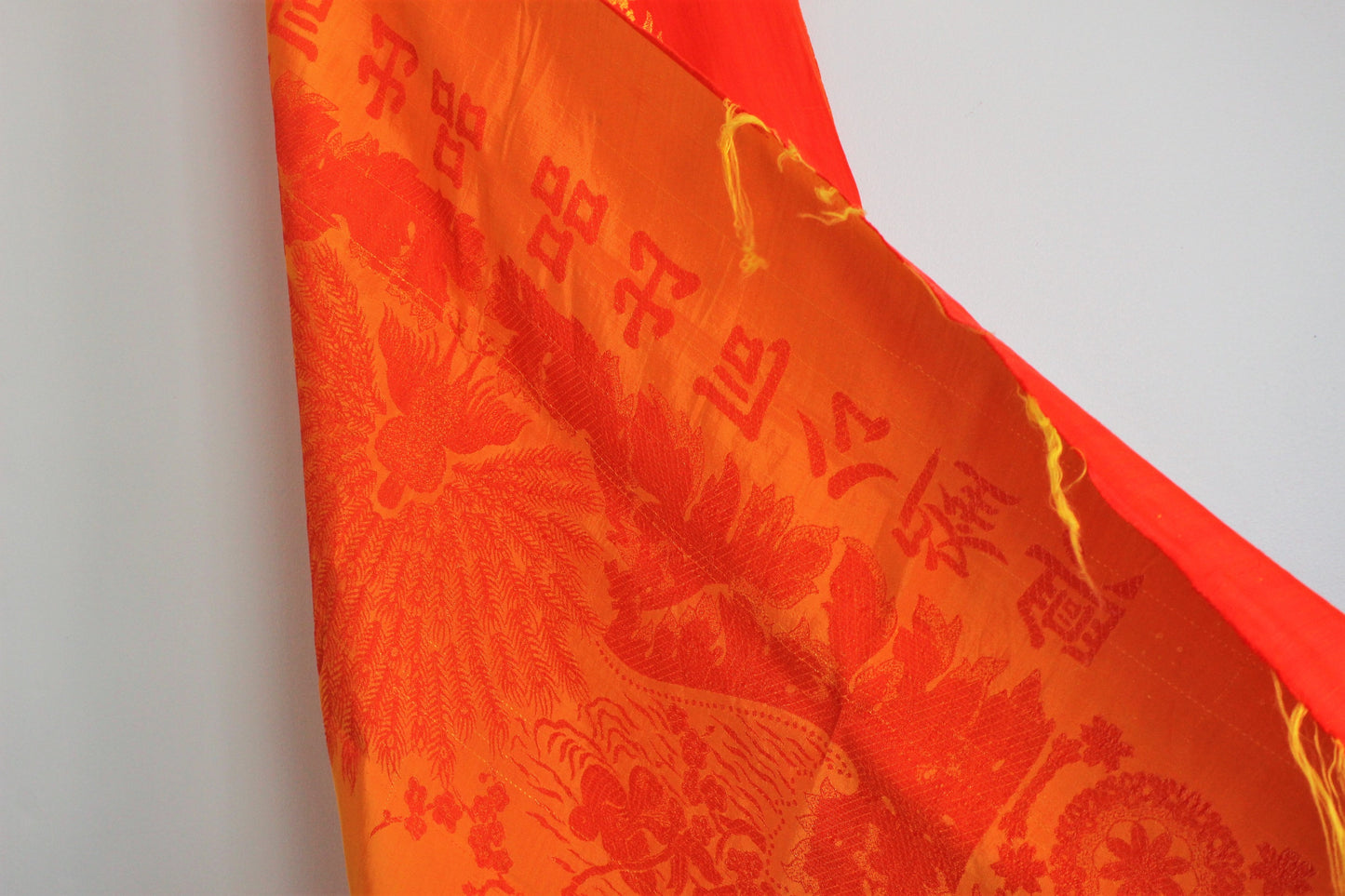Vintage Chinese Orange and Gold Damask Tablecloth 