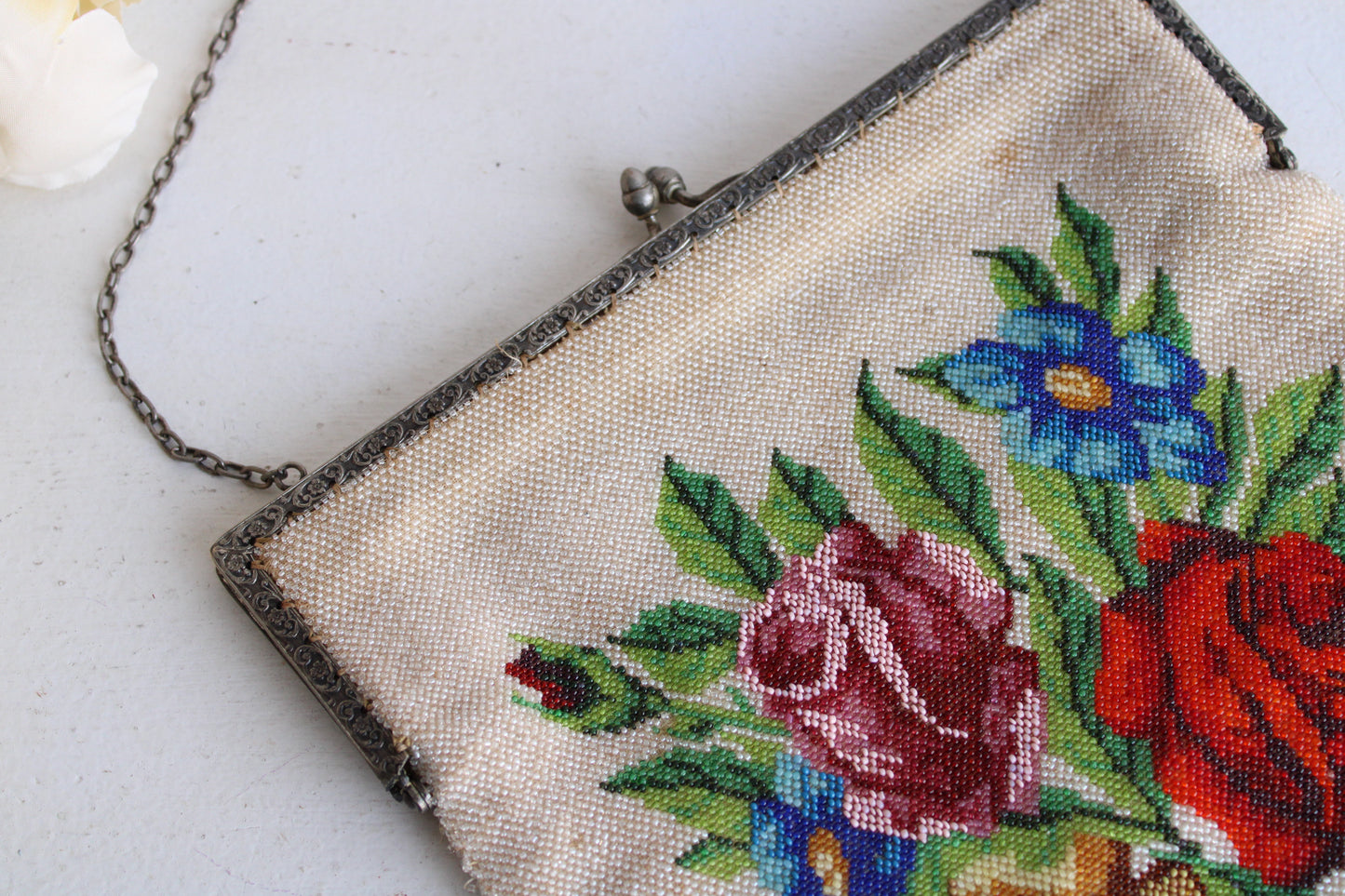Antique 1910s Rose Microbeaded Bag