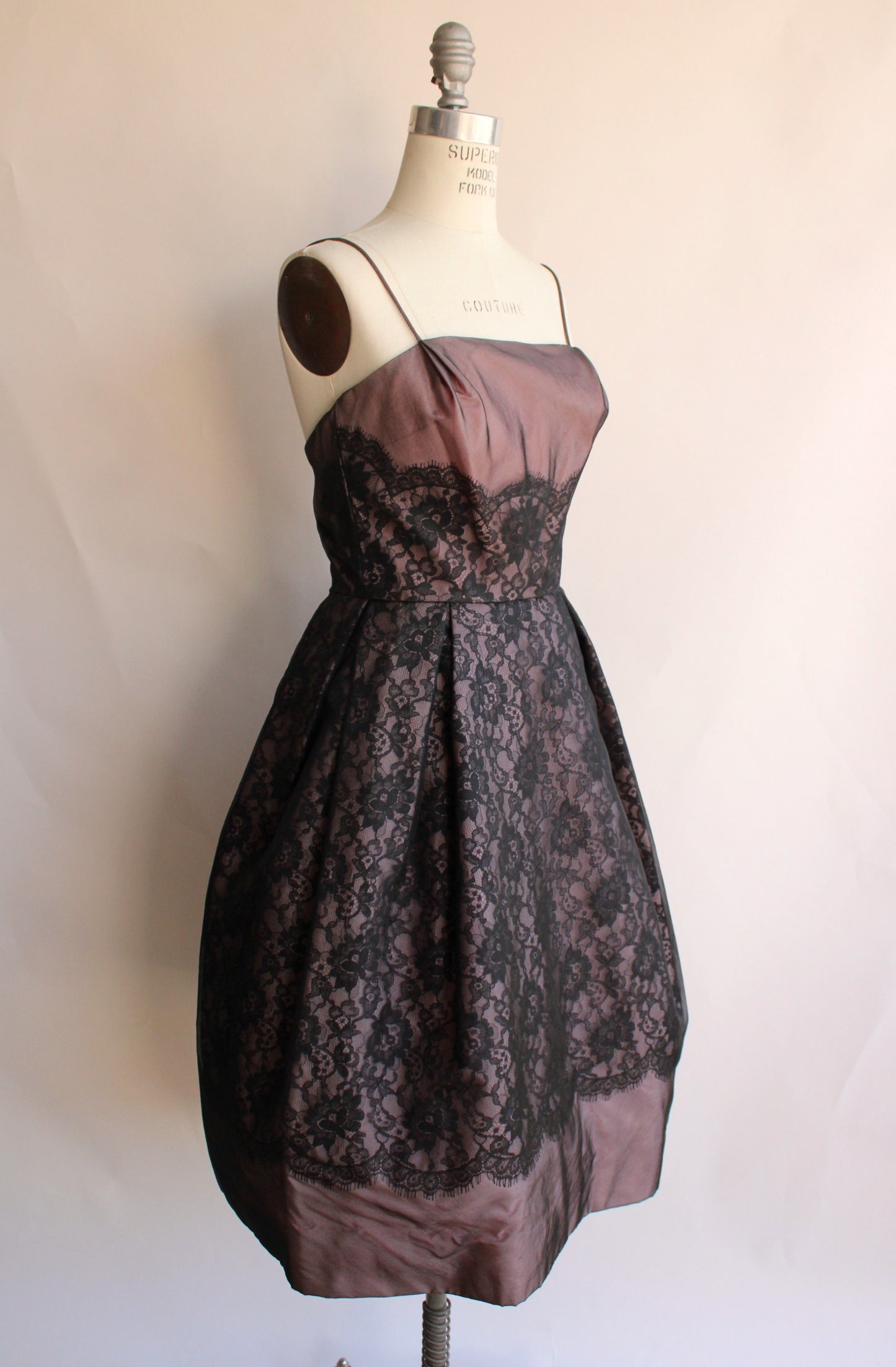 Vintage 1950s I Magnin Black Lace Dress With Pink Lining