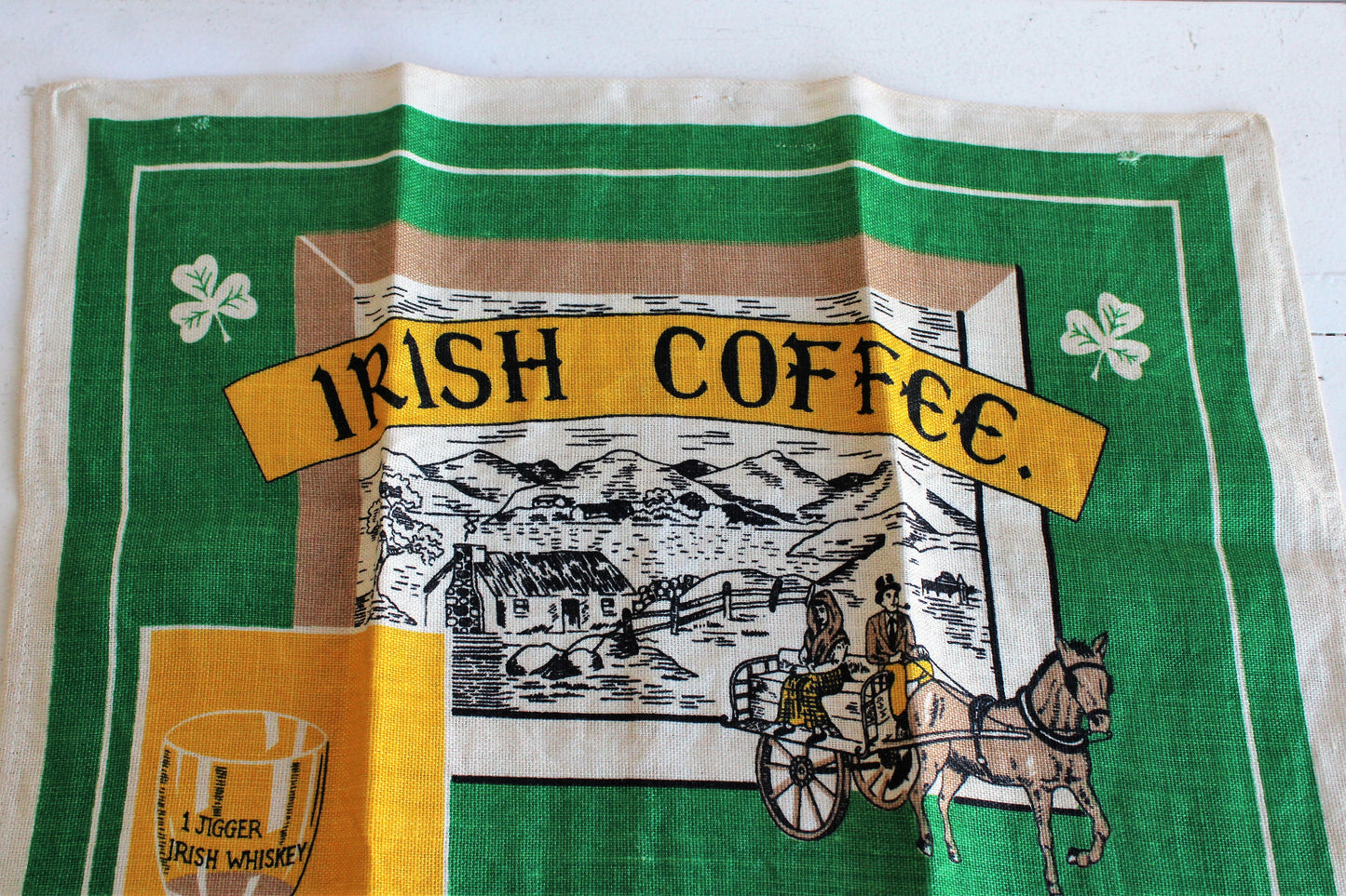 Vintage 1950s 1960s Irish Coffee Linen Tea Towel by Dunmoy 