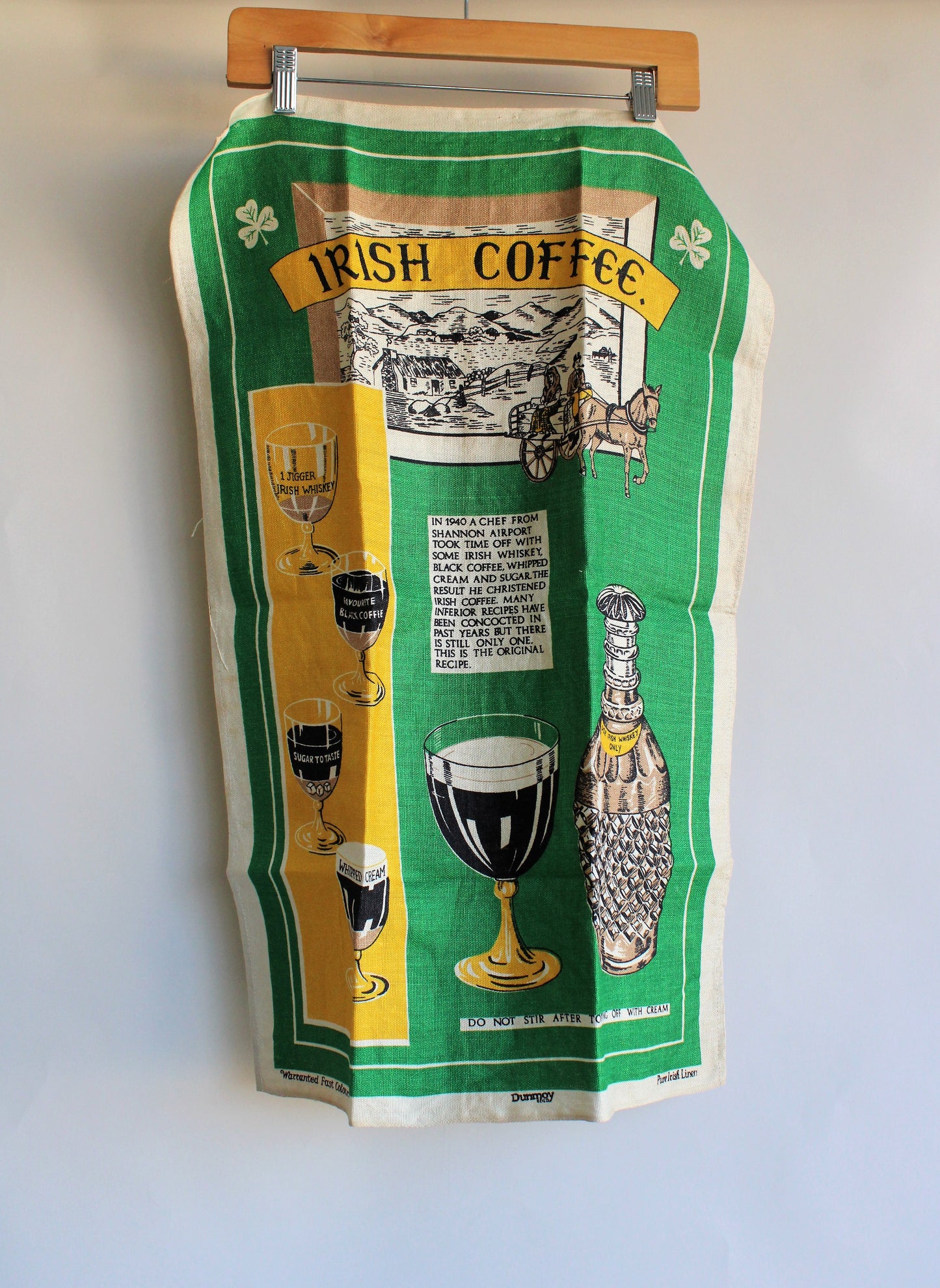 Vintage 1950s 1960s Irish Coffee Linen Tea Towel by Dunmoy 