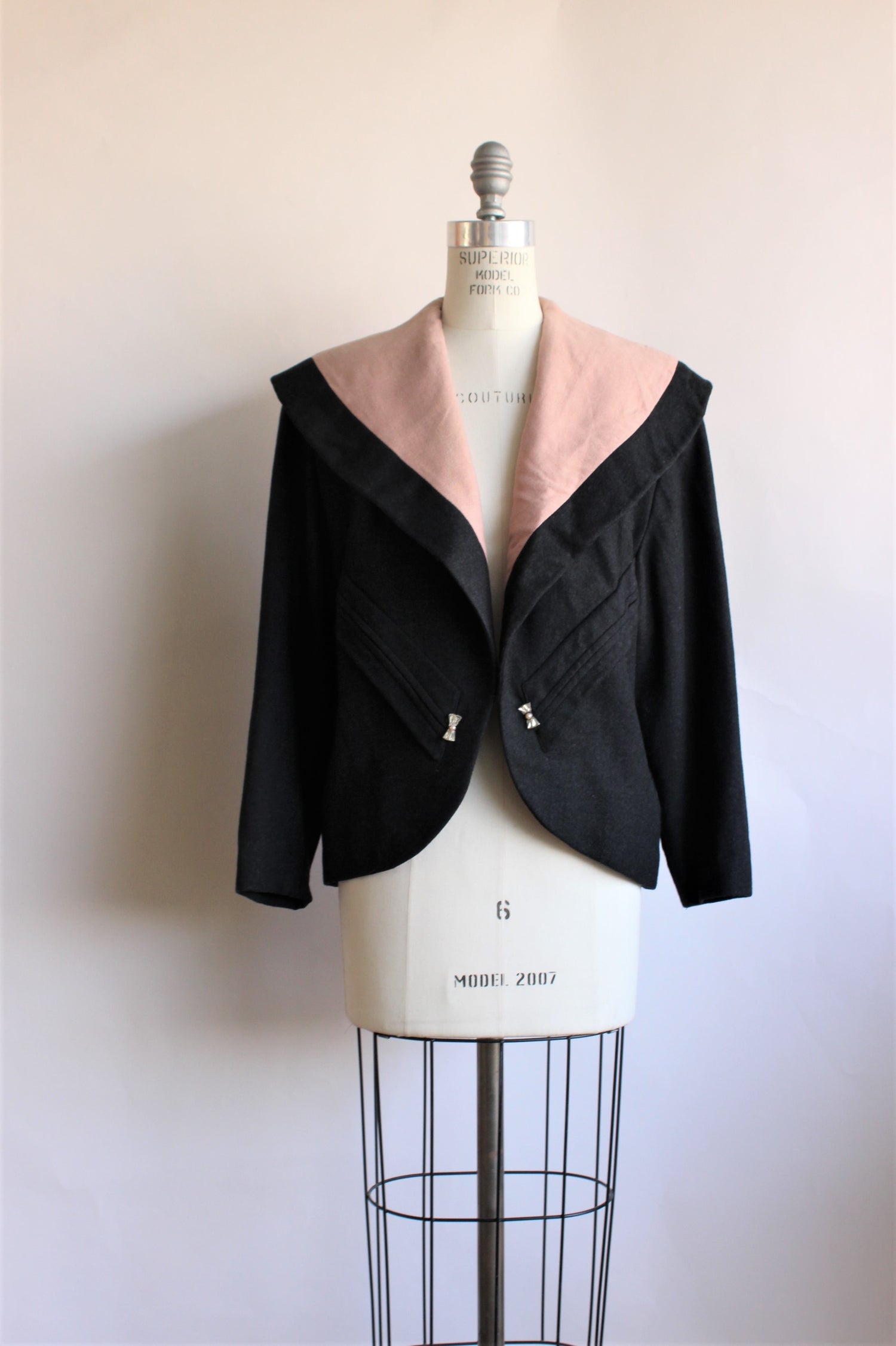 VIntage 1950s Darkest Gray Wool Jacket With Pink Lining By Buddy Bates