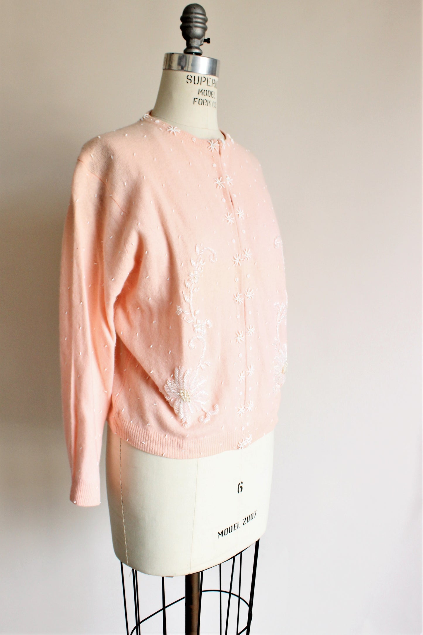 Vintage 1960s Pink Beaded Cardigan Sweater