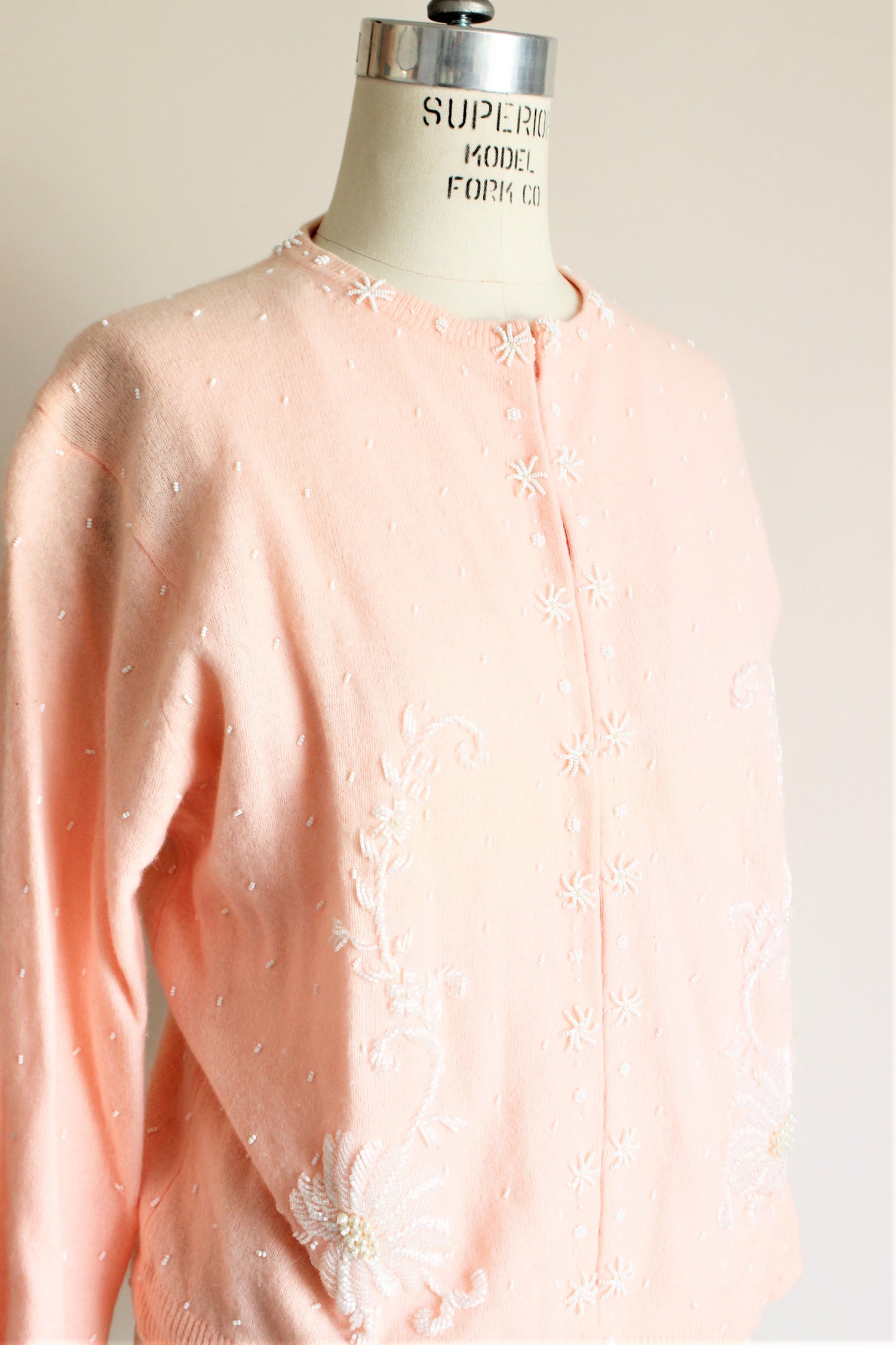 Vintage 1960s Pink Beaded Cardigan Sweater