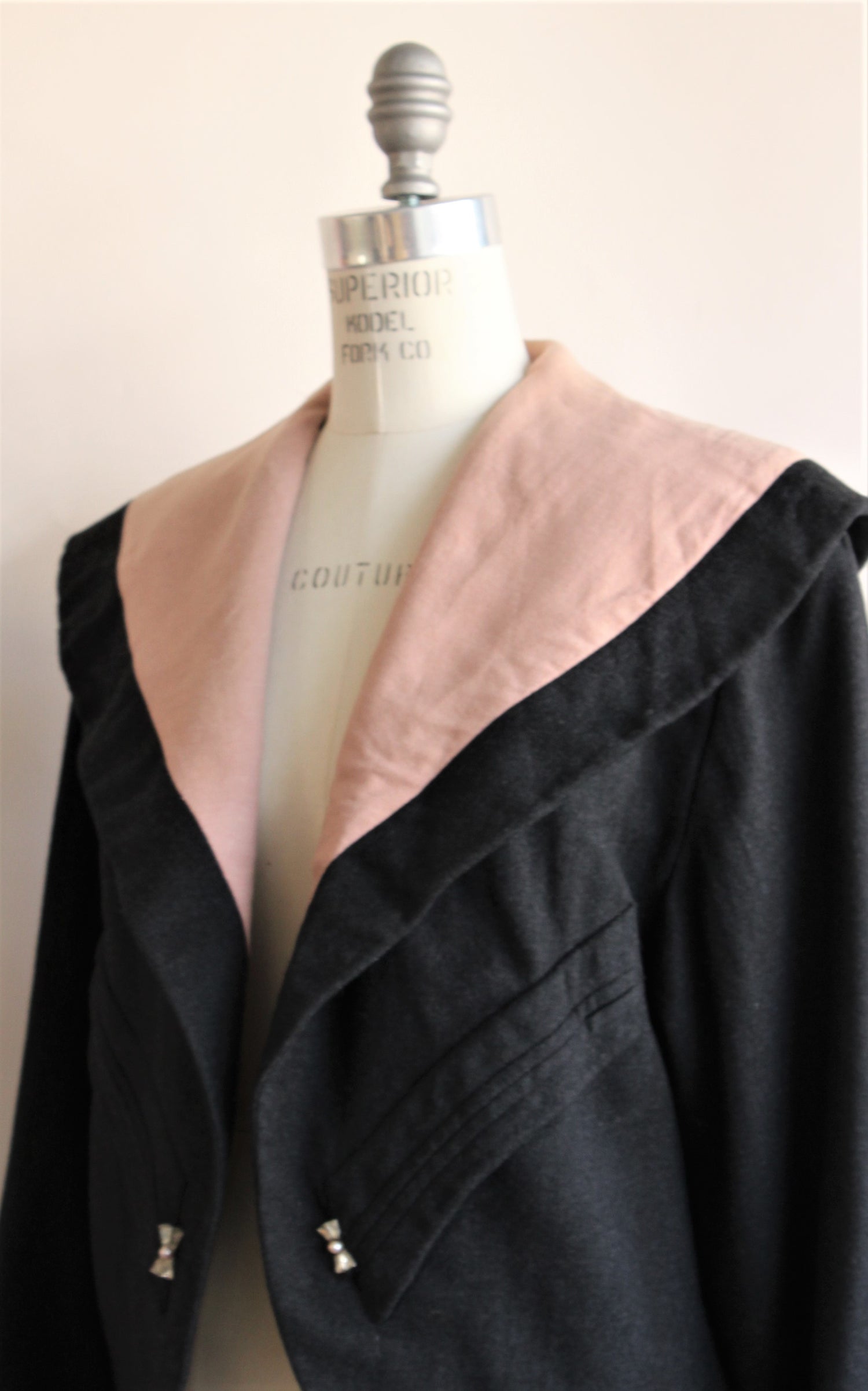VIntage 1950s Darkest Gray Wool Jacket With Pink Lining By Buddy Bates