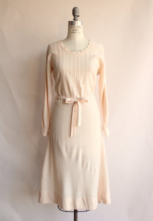 Vintage 1970s Ivory Knit Dress