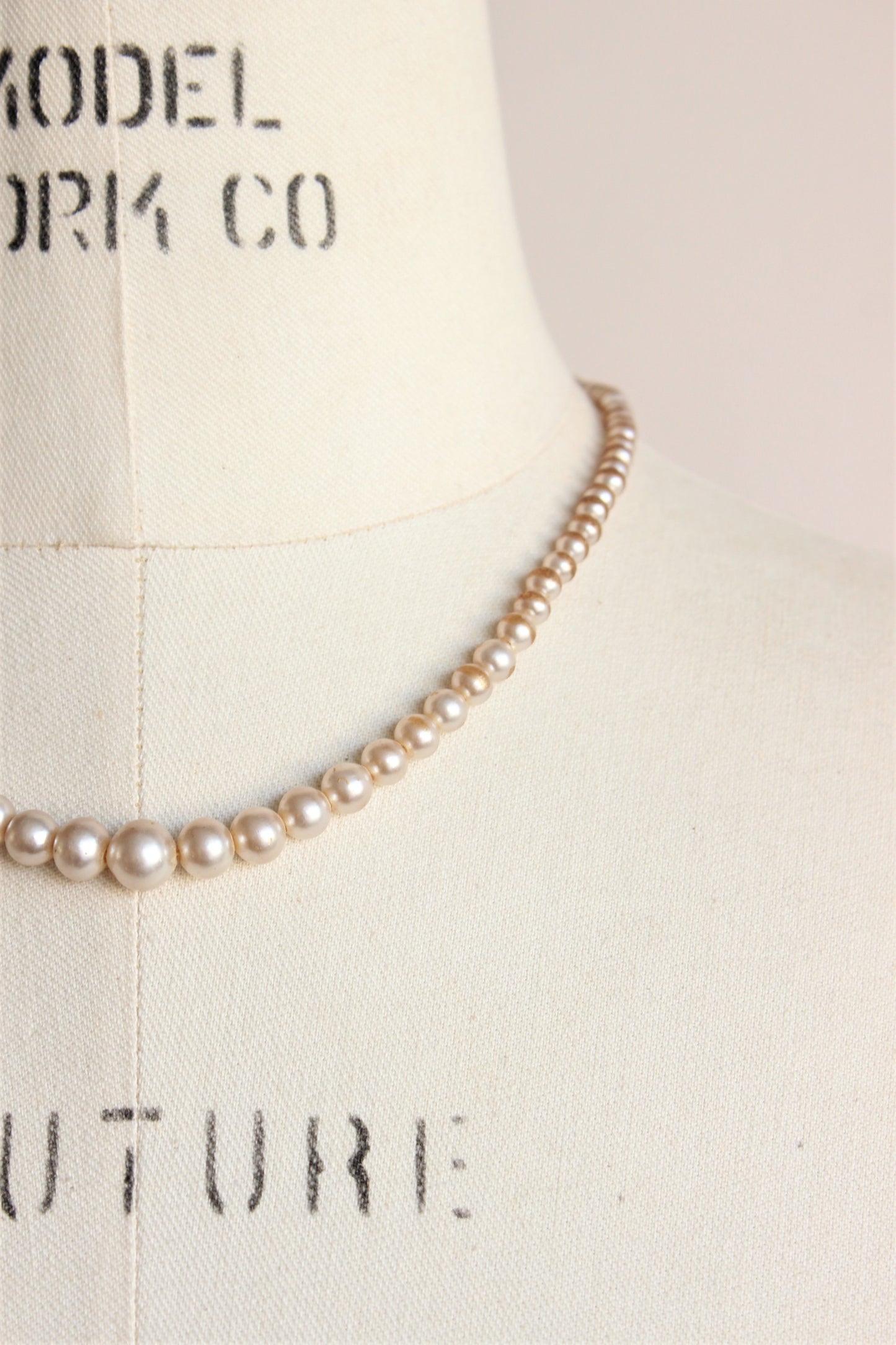 Vintage 1950s 1960s Faux Pearl Choker Necklace 16 Inch From Japan
