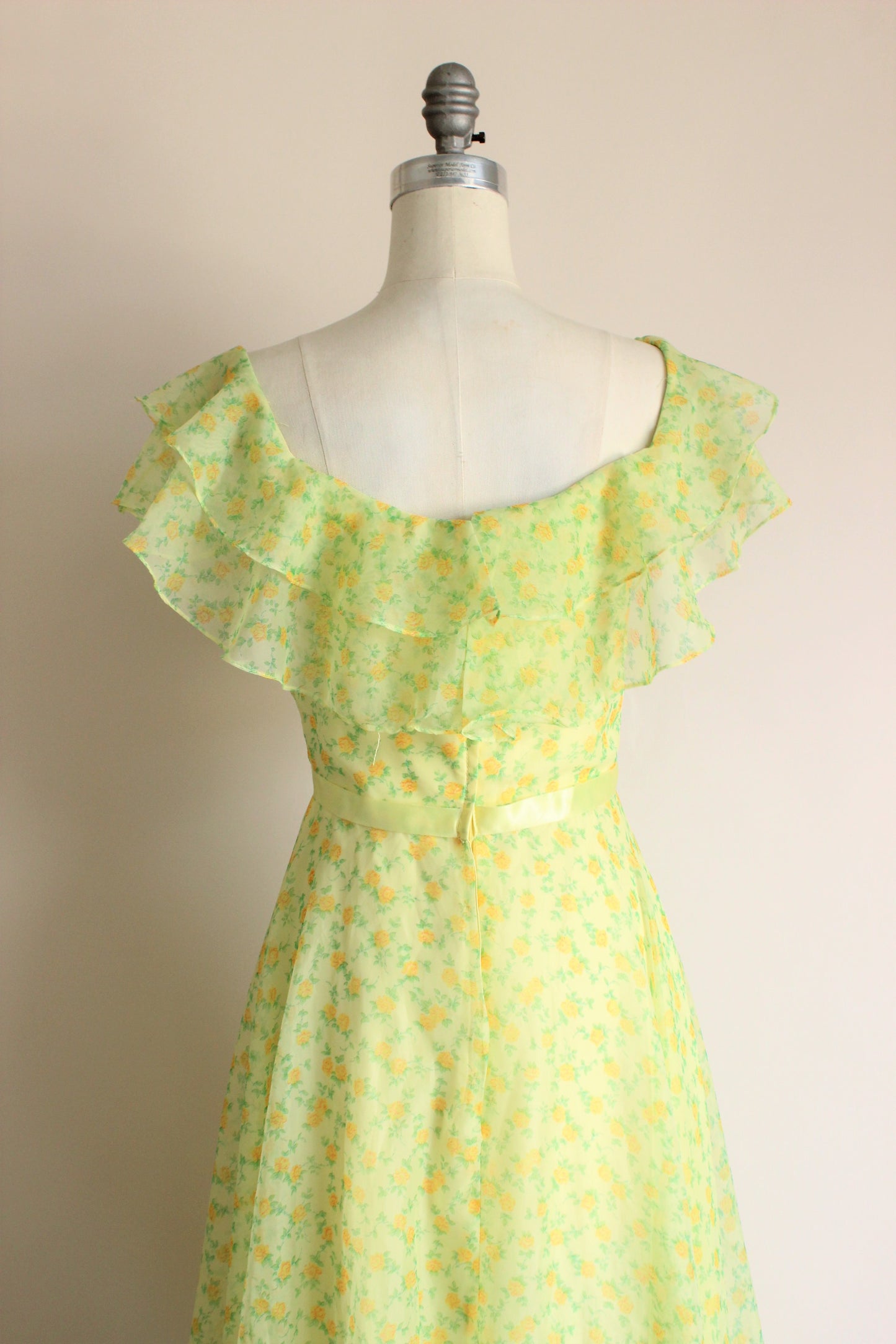 Vintage 1970s Yellow and Green Floral Maxi Dress