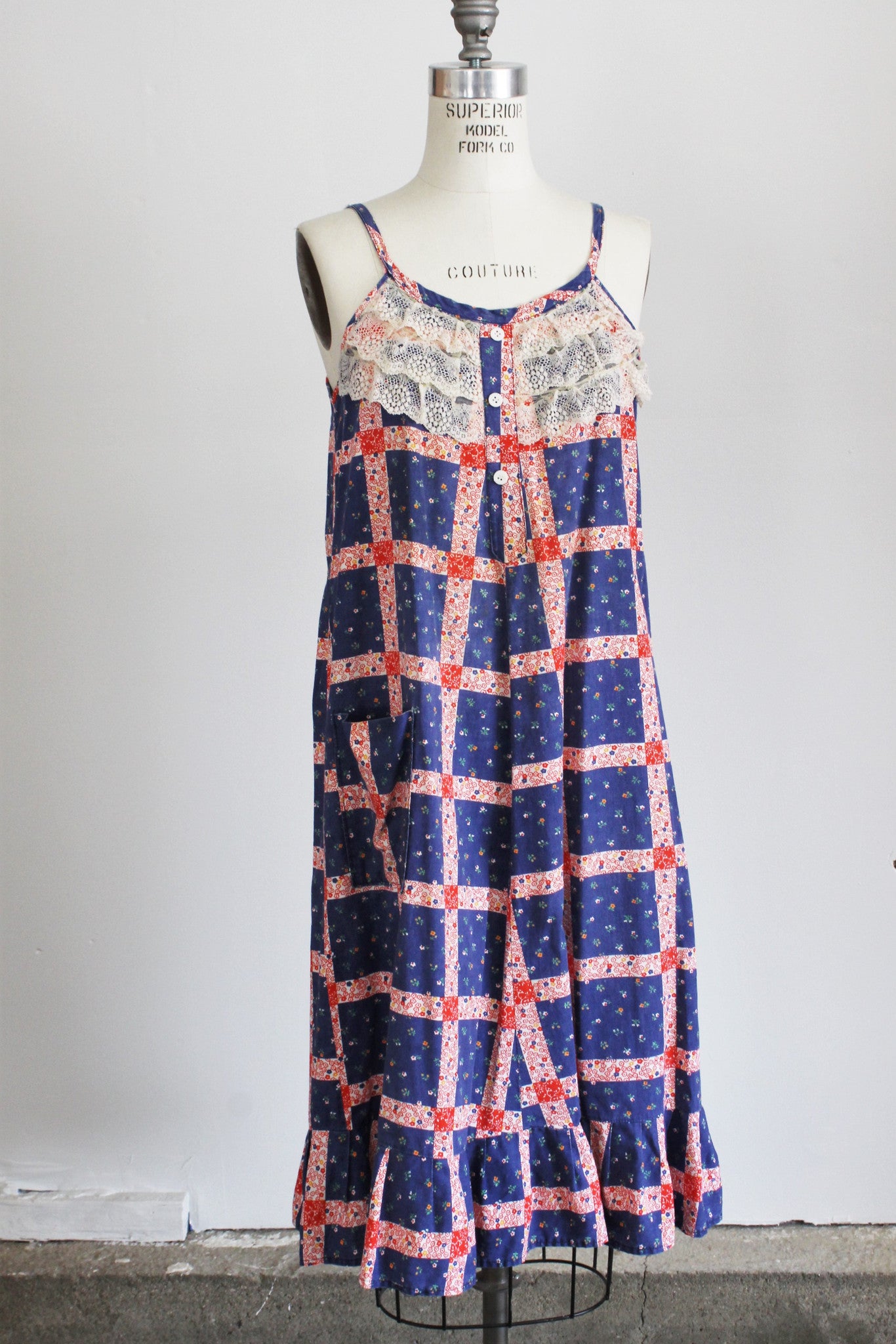 Vintage 1960s 1970s Patchwork Peasant Dress 
