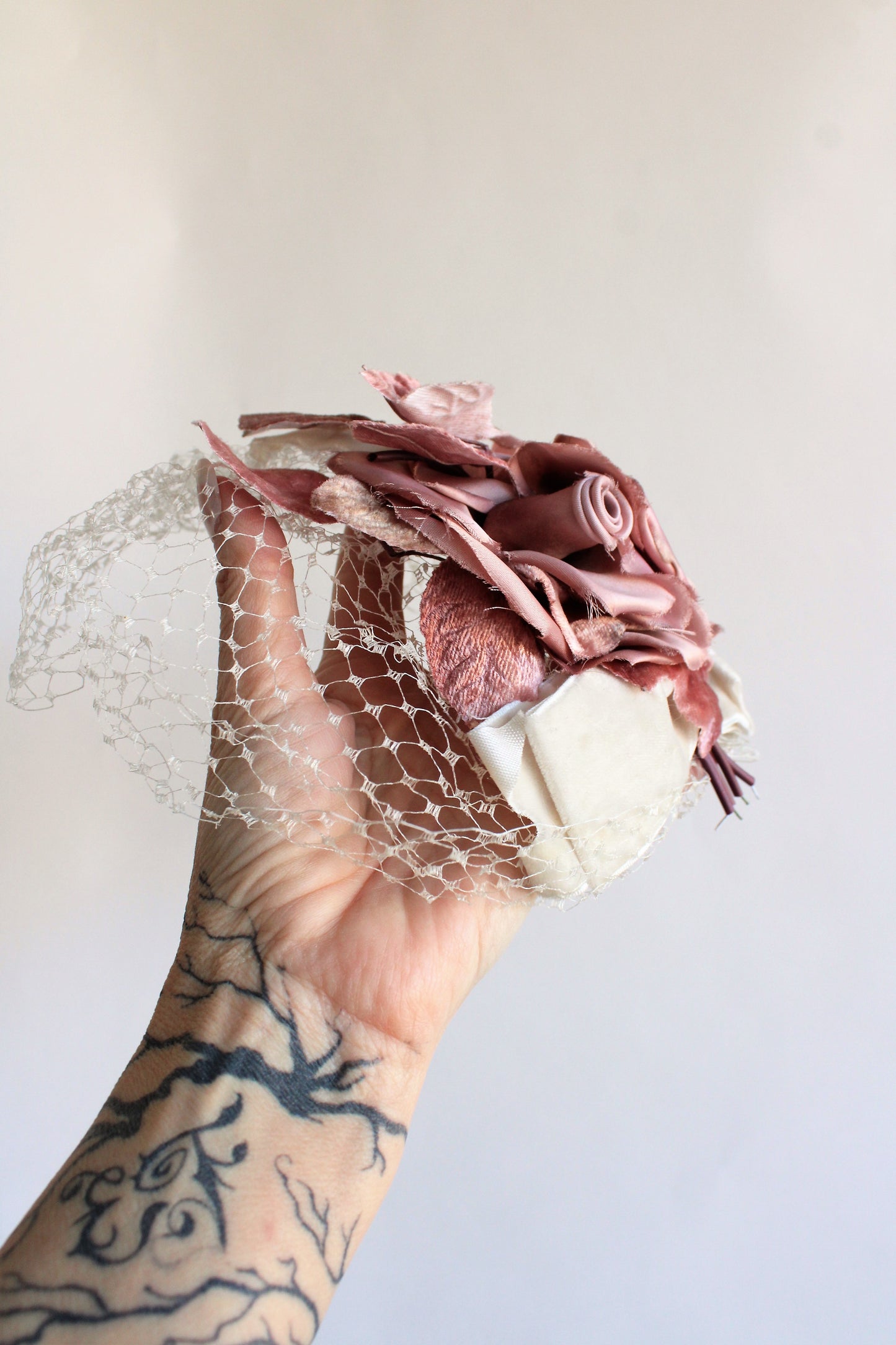 Vintage Dusty Rose Fascinator with Bird Cage Veil