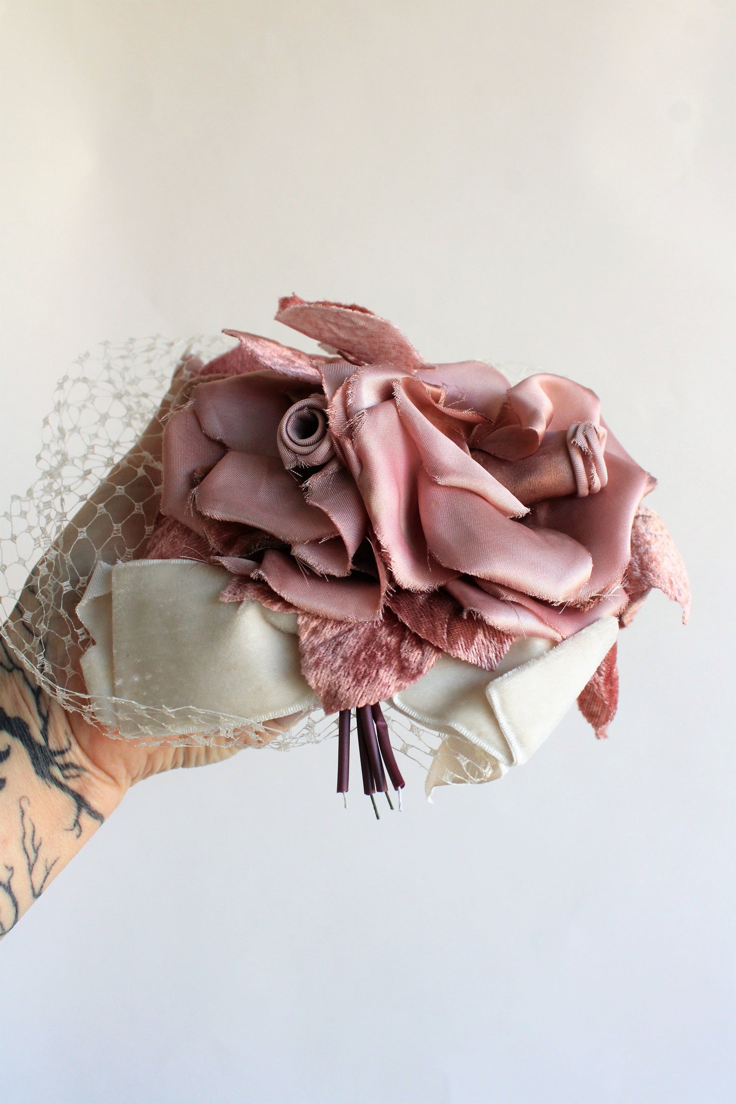 Vintage Dusty Rose Fascinator with Bird Cage Veil
