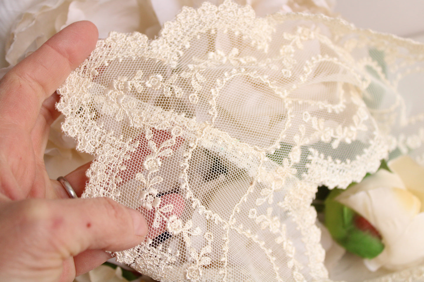 Vintage Ivory Lace and Tulle Applique Collar