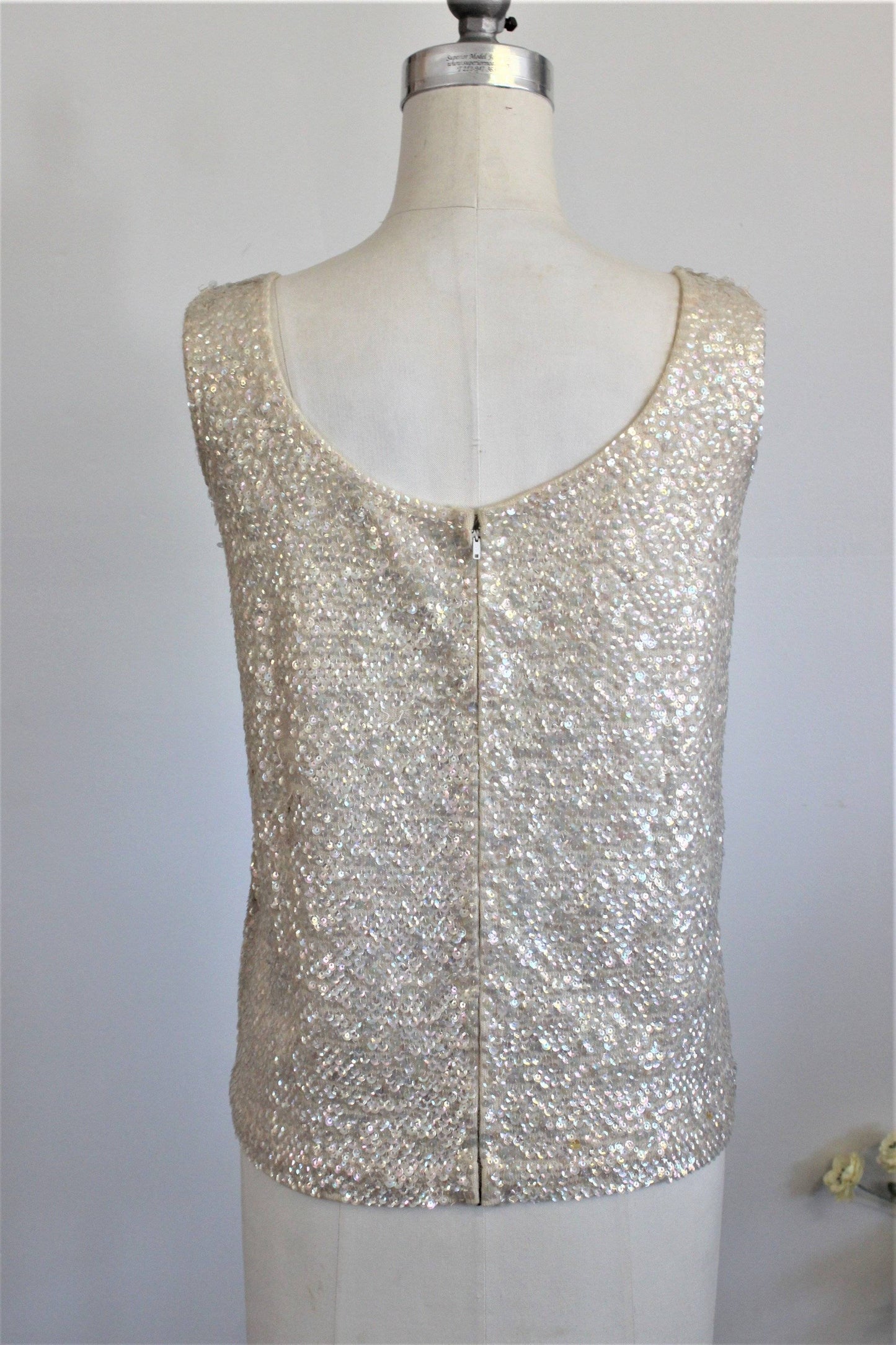 Vintage 1960s Sequined Party Sweater, by Danny Ling-Toadstool Farm Vintage-1960s Sequinned Top,1960s Sweater,60s Party Top,Boxy Sweater,Danny Ling,Plus Size,Sleeveless Sweater,Vintage,Vintage Clothing,Vintage Sequins,Wool