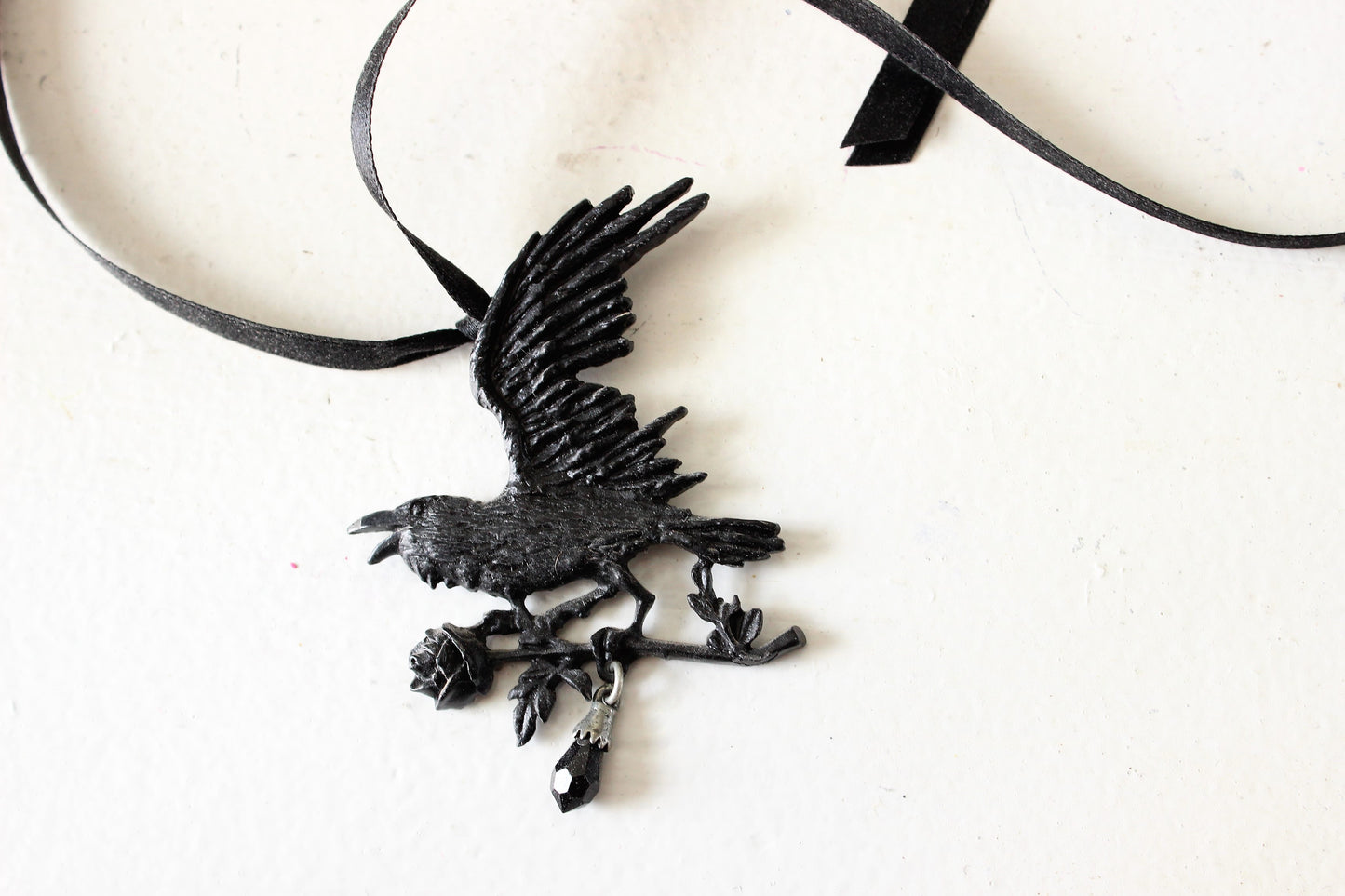 Harbinger Black Raven and Rose Necklace by Alchemy Gothic