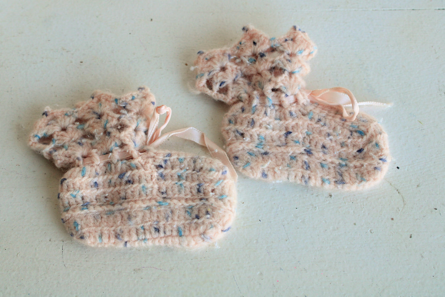 Vintage 1960s Baby Booties in Pink and bits of Blue