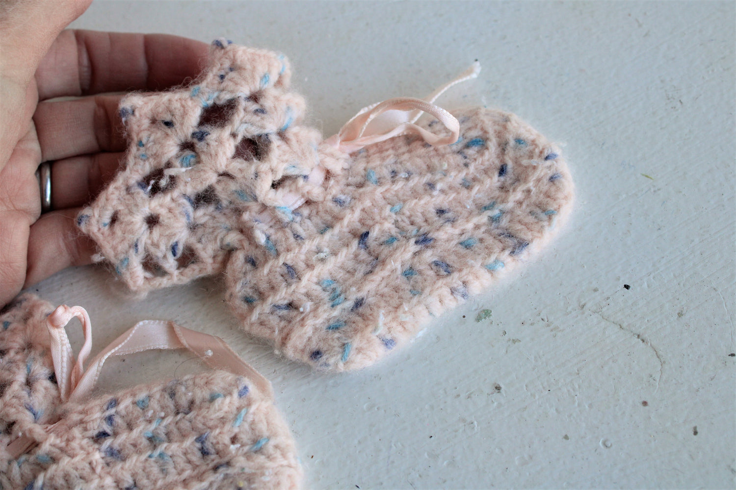Vintage 1960s Baby Booties in Pink and bits of Blue