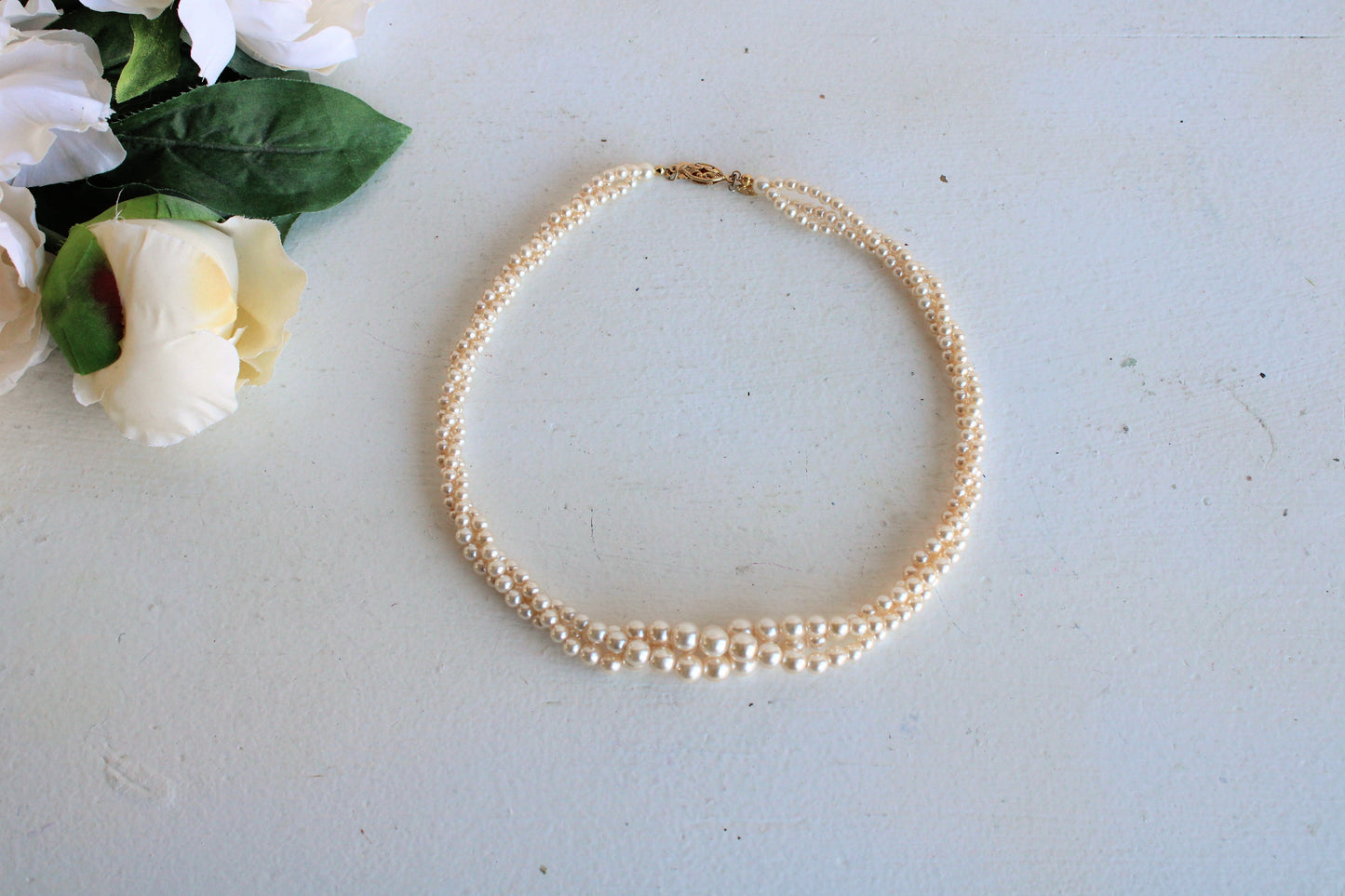 Vintage Napier Three Strand Faux Pearl Necklace