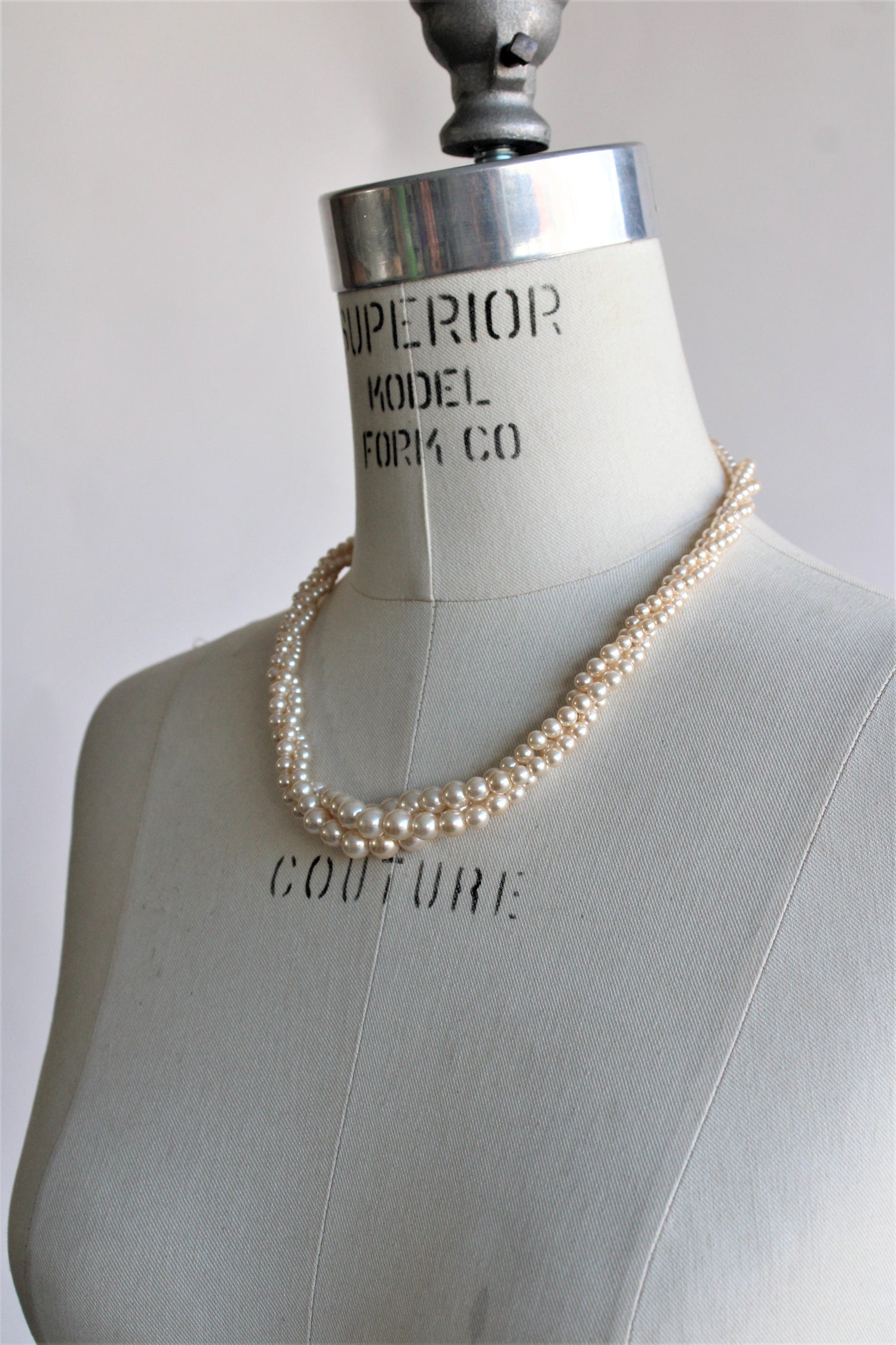 Vintage Napier Three Strand Faux Pearl Necklace