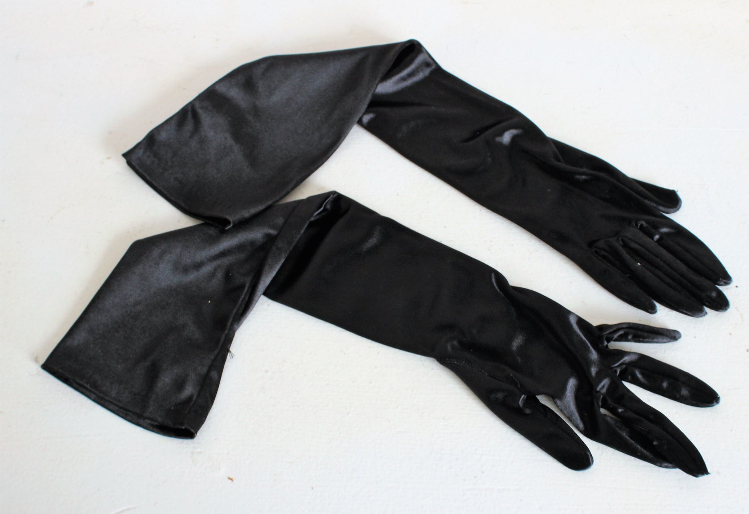 Vintage 1990s Black Satin Gloves