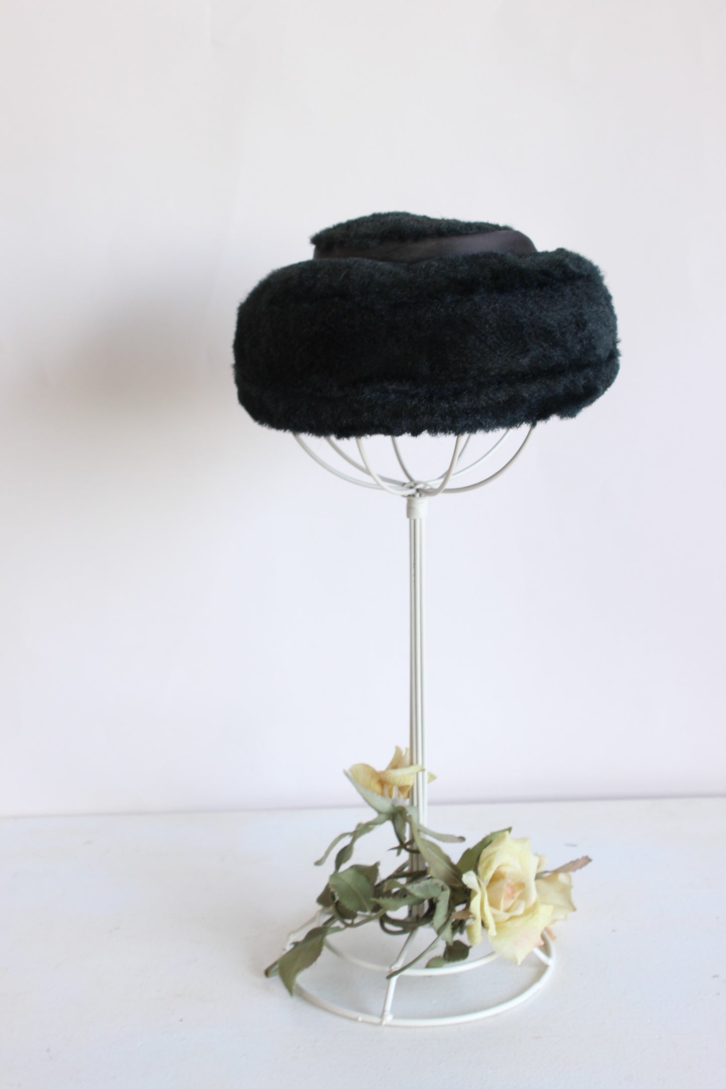 Vintage 1950s Black Faux Fur Hat