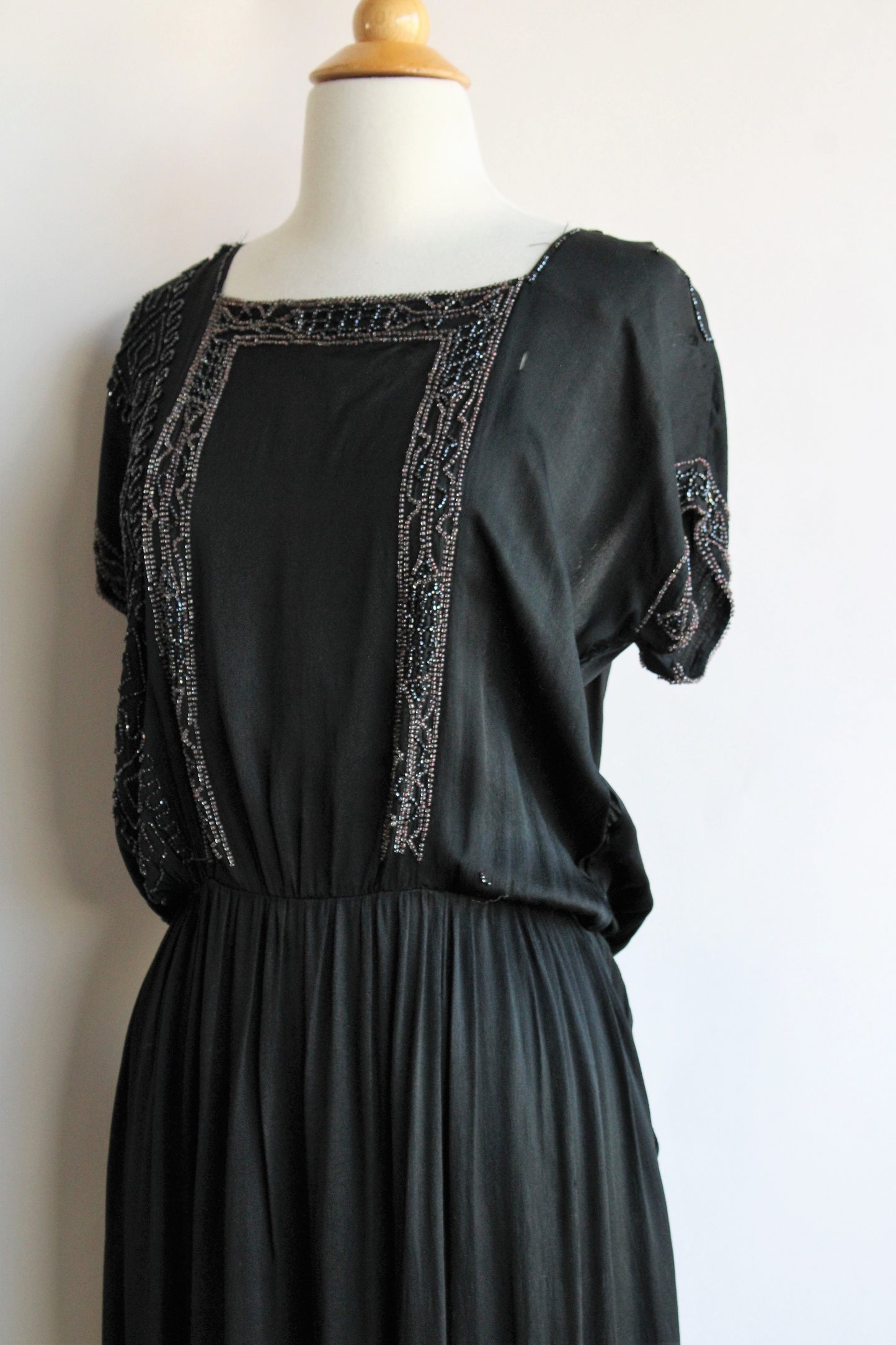 Vintage 1920s Black Silk Dress with Jet Beading