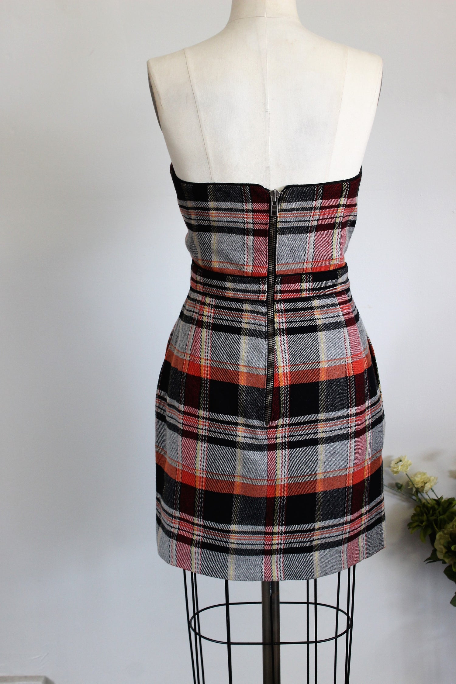 French Connection Plaid Strapless Dress with Pockets SZ 10